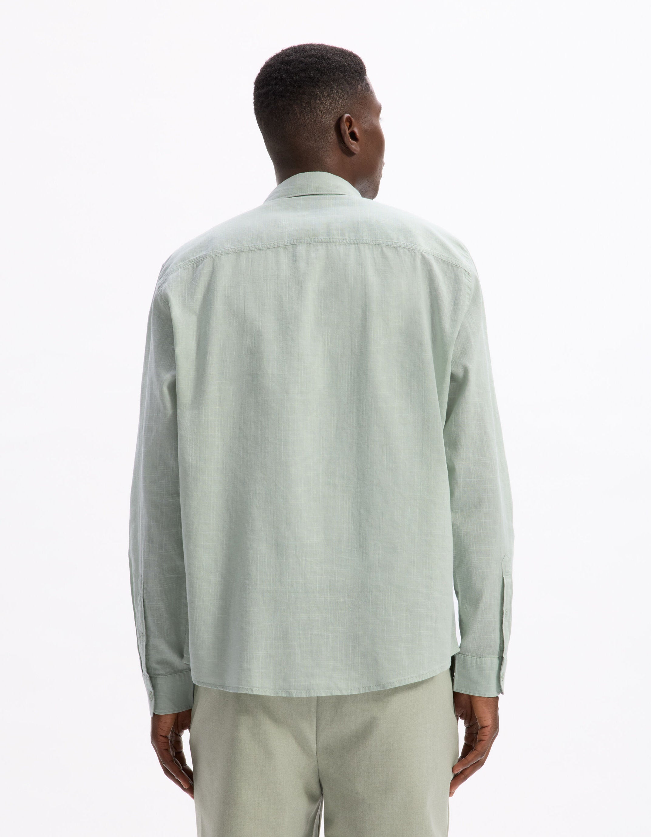 Celio_Khaki 100% Cotton Regular Slub Shirt_LAVRED_VERT SAUGE_03