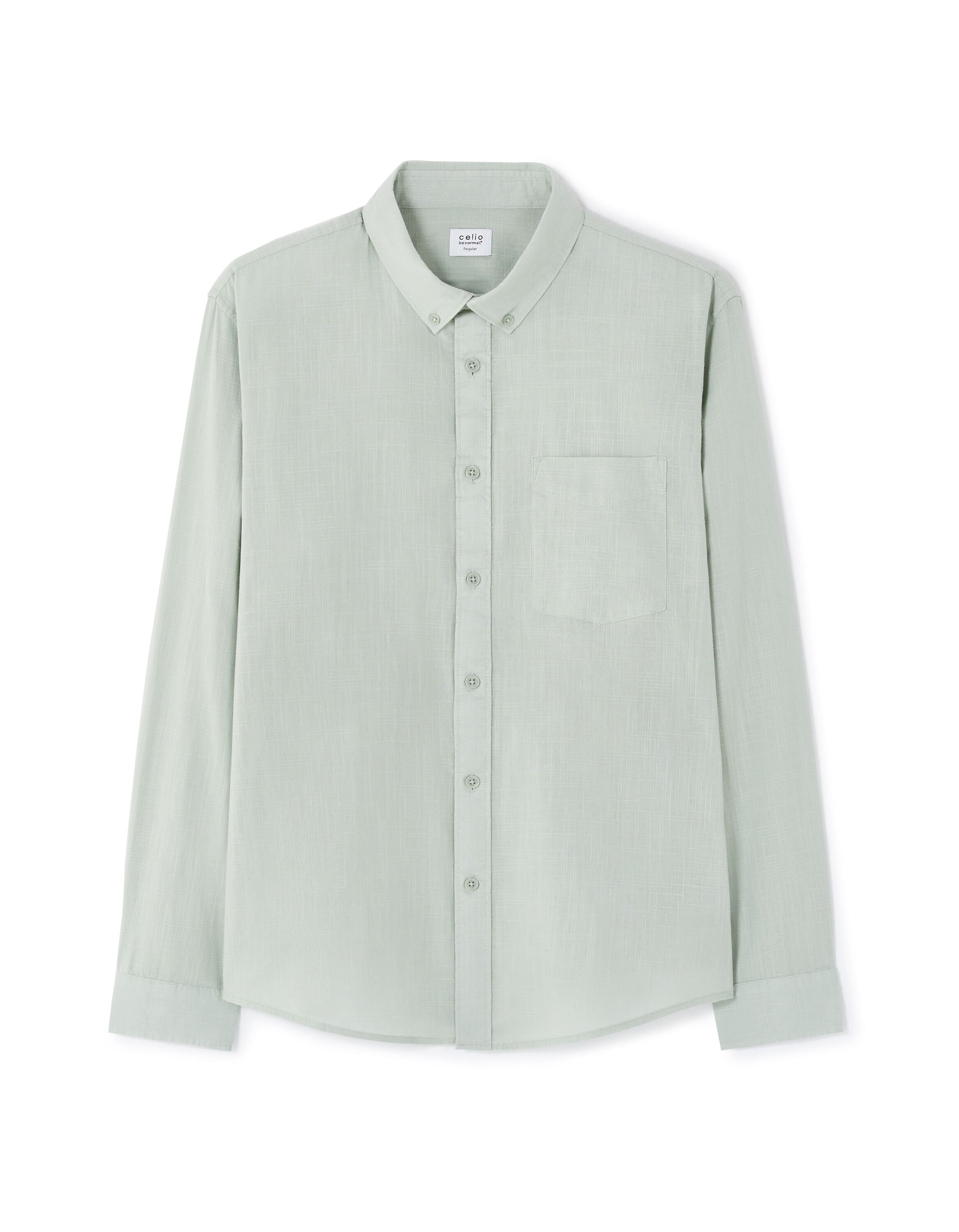 Celio_Khaki 100% Cotton Regular Slub Shirt_LAVRED_VERT SAUGE_05