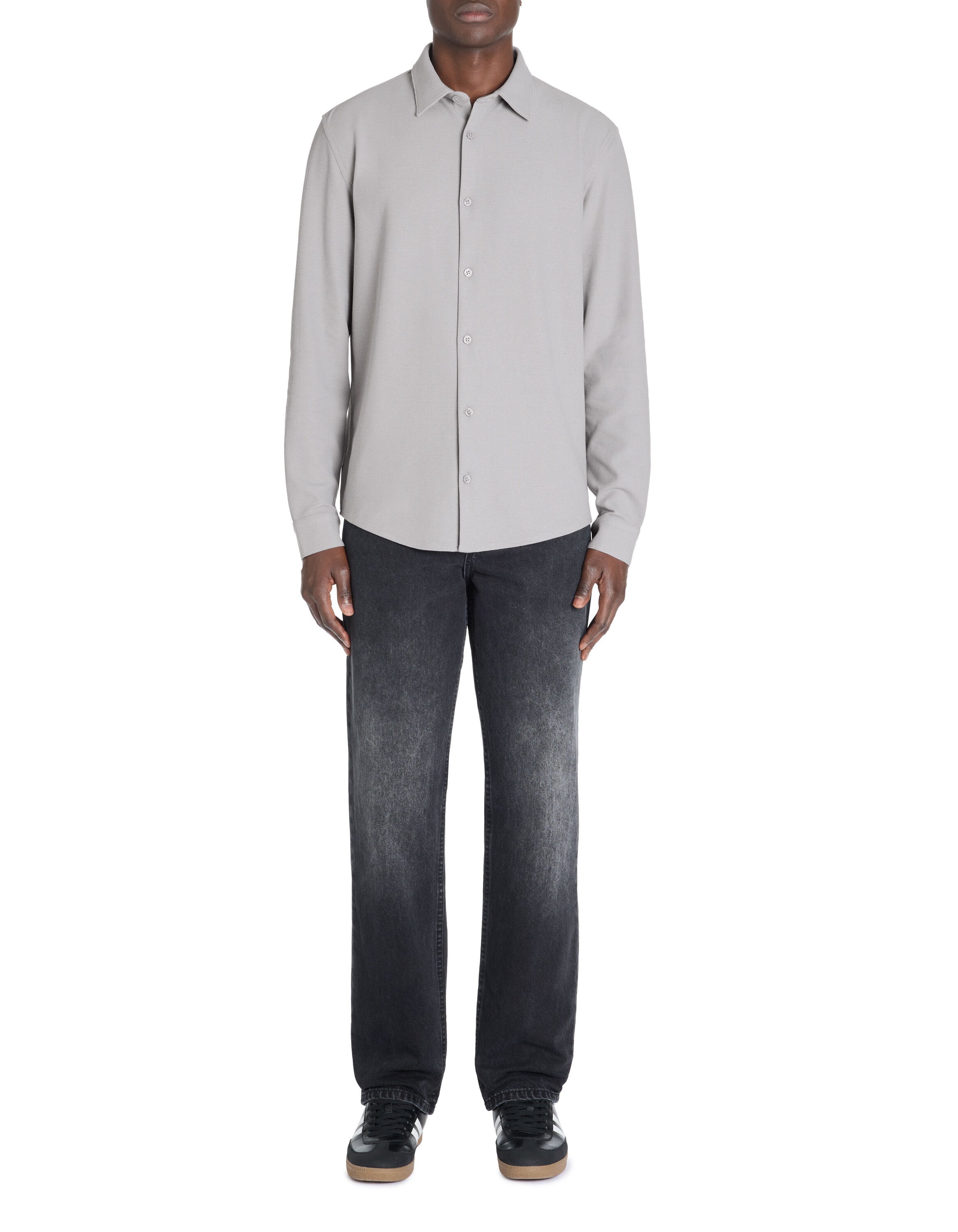 Celio_Regular Shirt in Stretch Cotton Waffle Knit - Gray_LAWAFI_LIGHT GREY_02