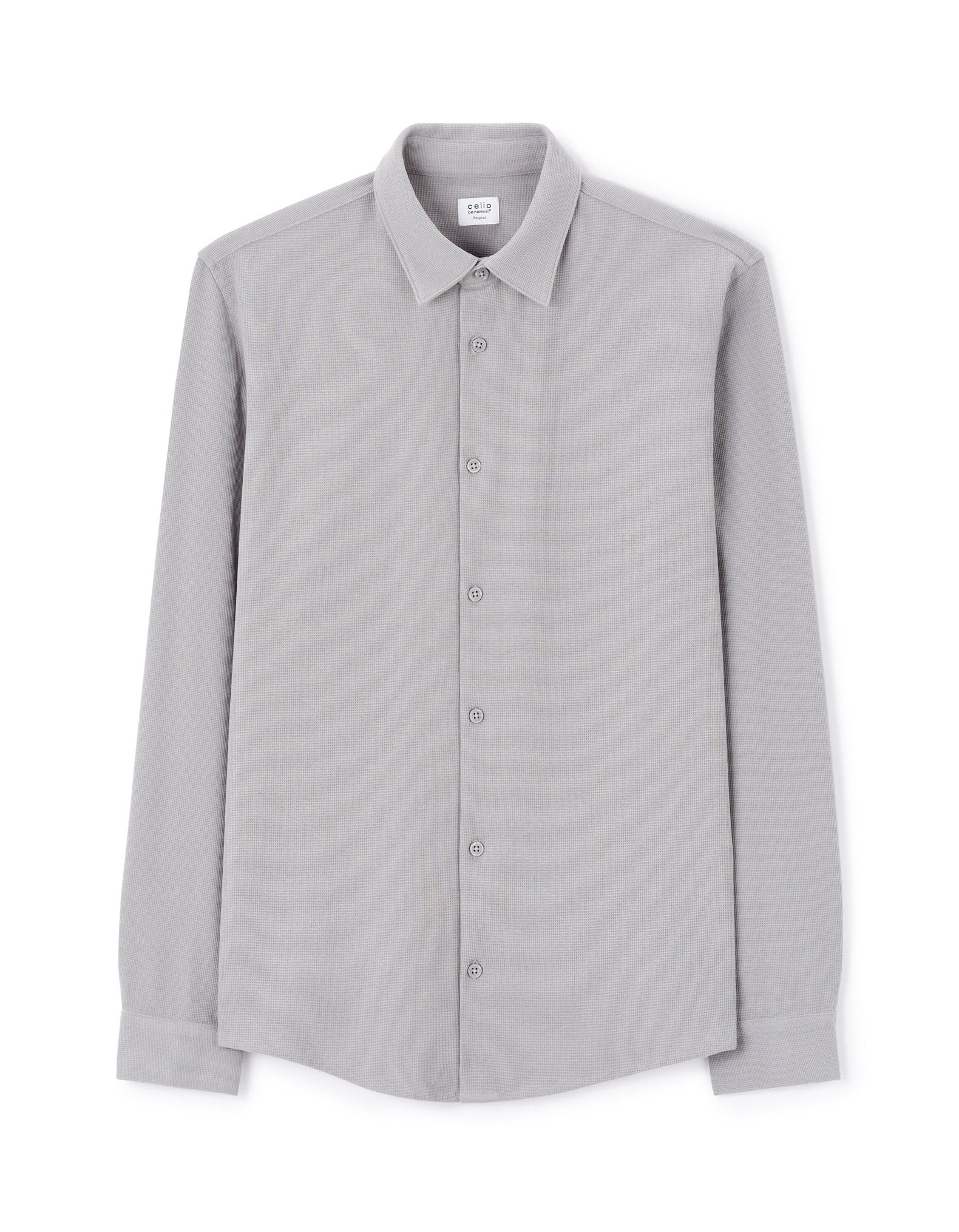 Celio_Regular Shirt in Stretch Cotton Waffle Knit - Gray_LAWAFI_LIGHT GREY_03