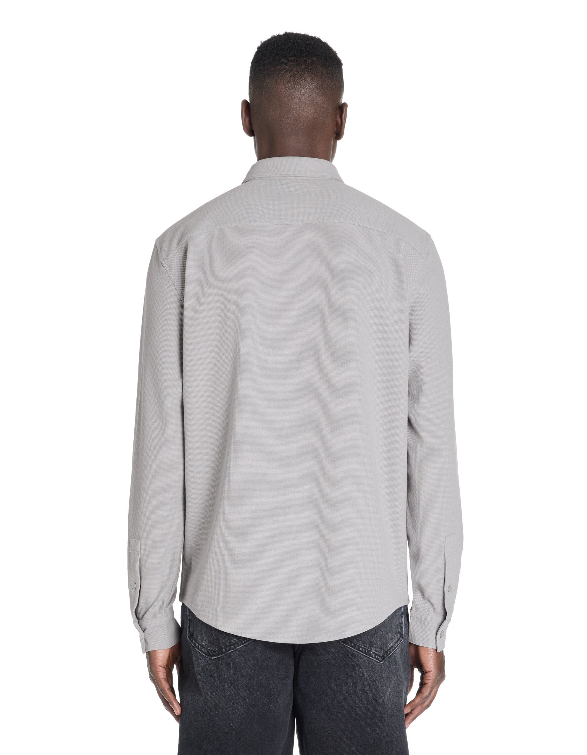 Celio_Regular Shirt in Stretch Cotton Waffle Knit - Gray_LAWAFI_LIGHT GREY_04