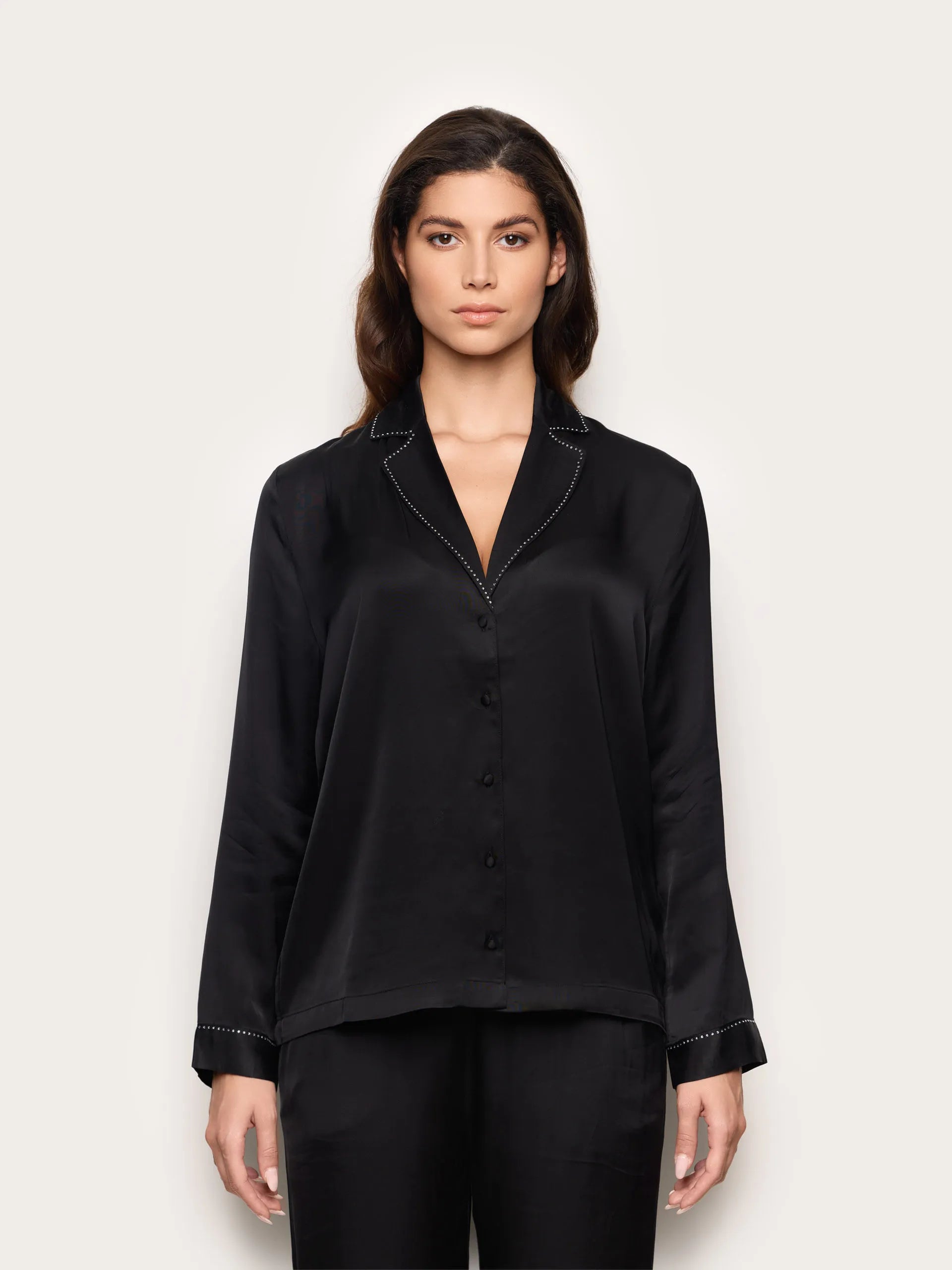 Yamamay_Black_Viscose Satin Shirt with Rhinestone Details Bright Satin_LCDD184001_072_02