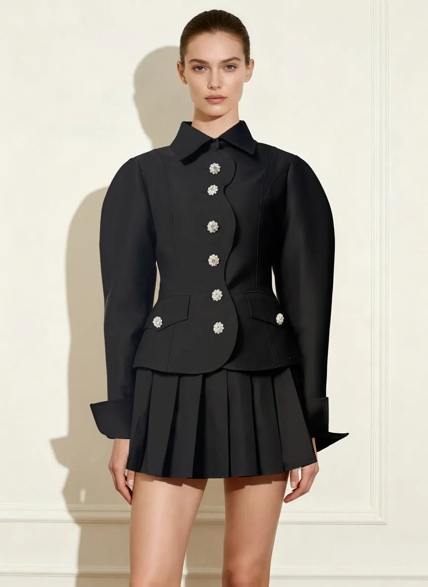 JW PEI_Black_Scalloped Placket Leg of Mutton Blazer_LCO104-1_Black_01