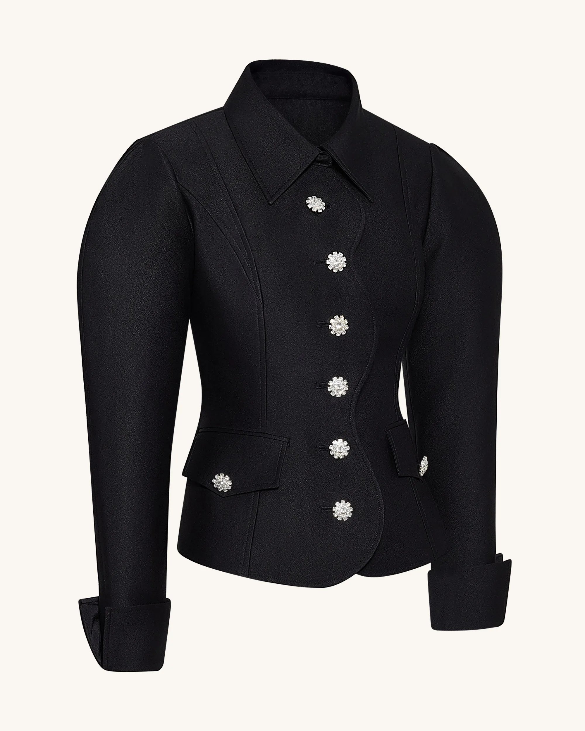 JW PEI_Black_Scalloped Placket Leg of Mutton Blazer_LCO104-1_Black_03