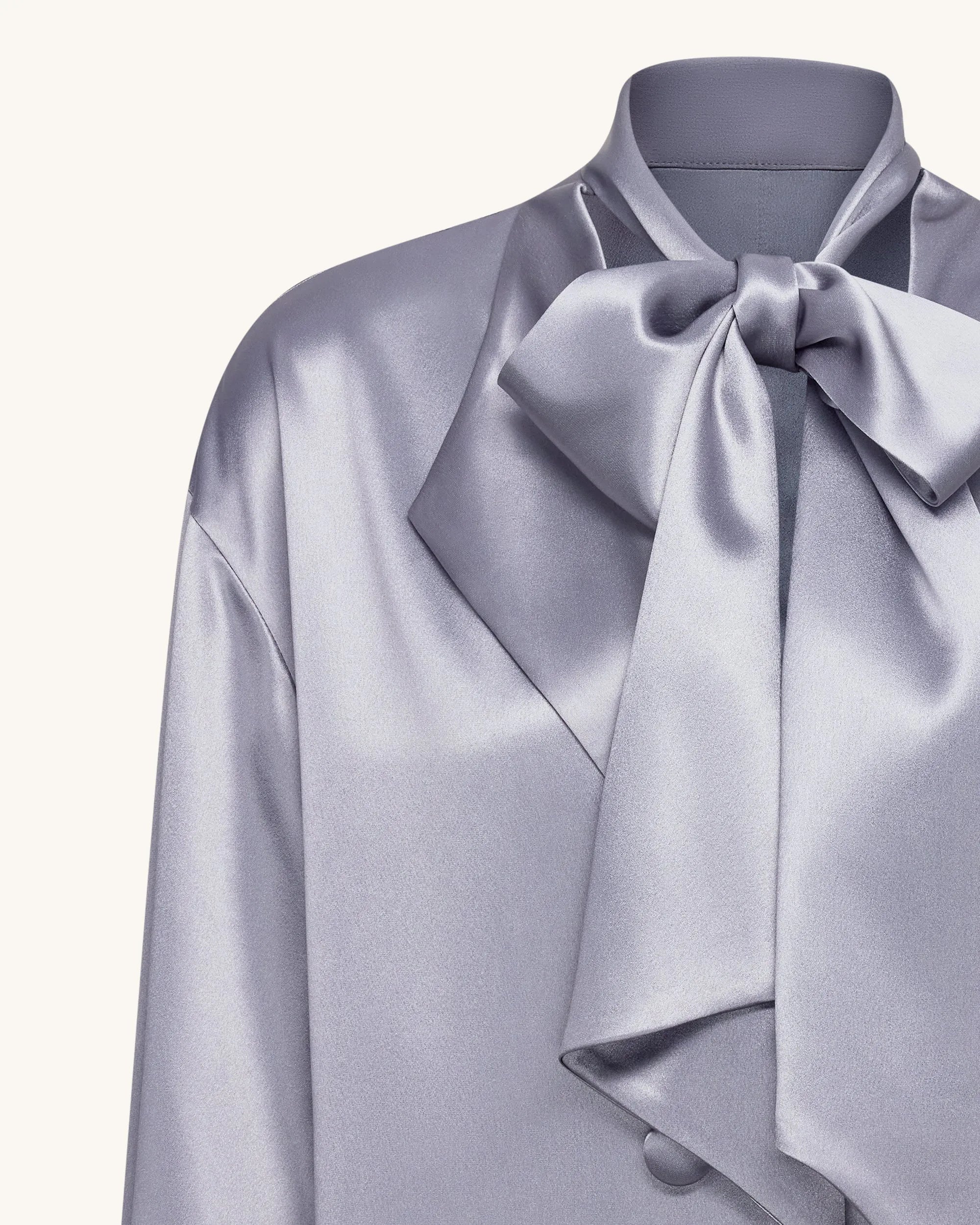 JW PEI_Silver_Ribbon Tie Balloon Sleeve Longline Blazer_LCO113-9_Silver_05