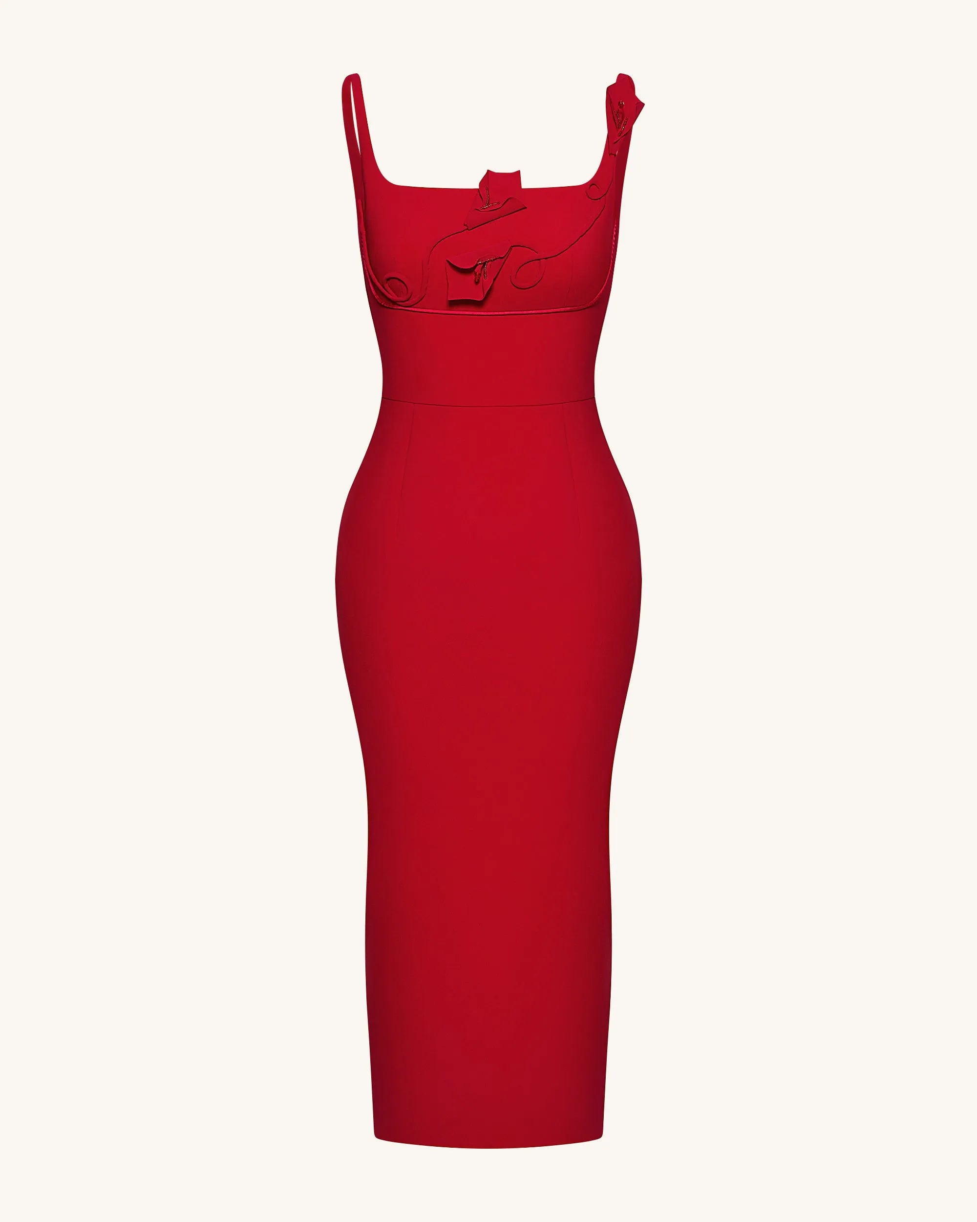 JW PEI_Red_3D Floral AppliquŽ Square-Neck Sheath Midaxi Dress_LDS233-4_Red_03