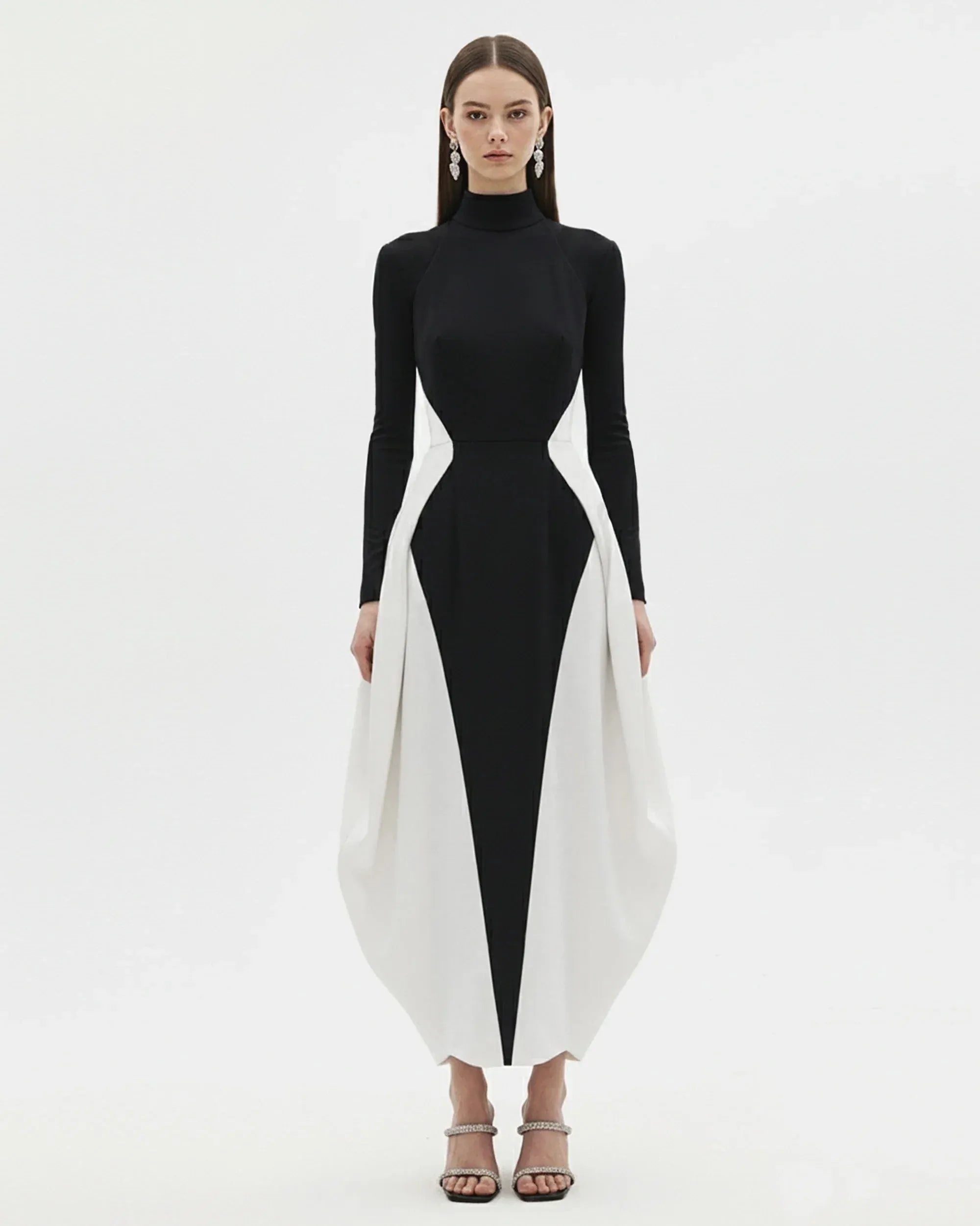 JW PEI Black Women Monochrome Paneled Long-Sleeve Maxi Dress SKU: LDS335-1_Black Image 01