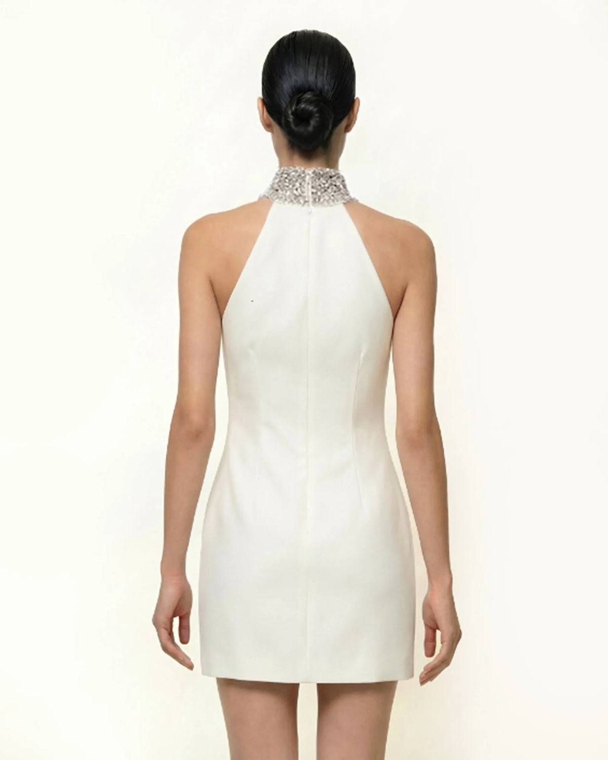 JW Pei White Women Jeweled Halter Iris Motif Dress SKU: LDS386-2_White Image 02