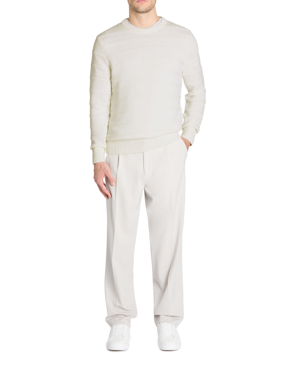 Celio_Ecru 100% Cotton Round-Neck Sweater_LEAARON_ECRU_01