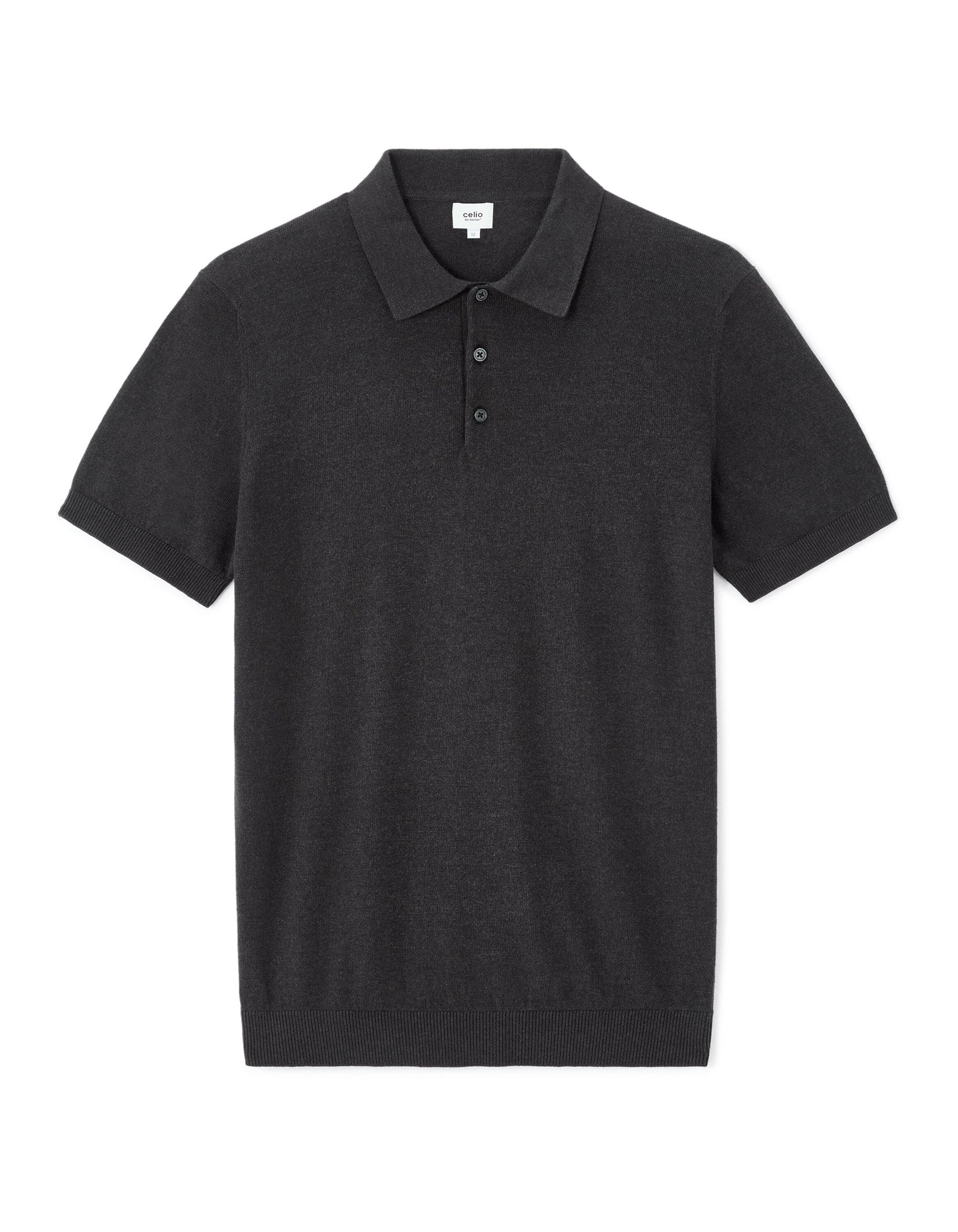 Celio_Black Slim Polo Shirt in Cotton Blend Knit_LECLOVIS_BLACK MEL_05