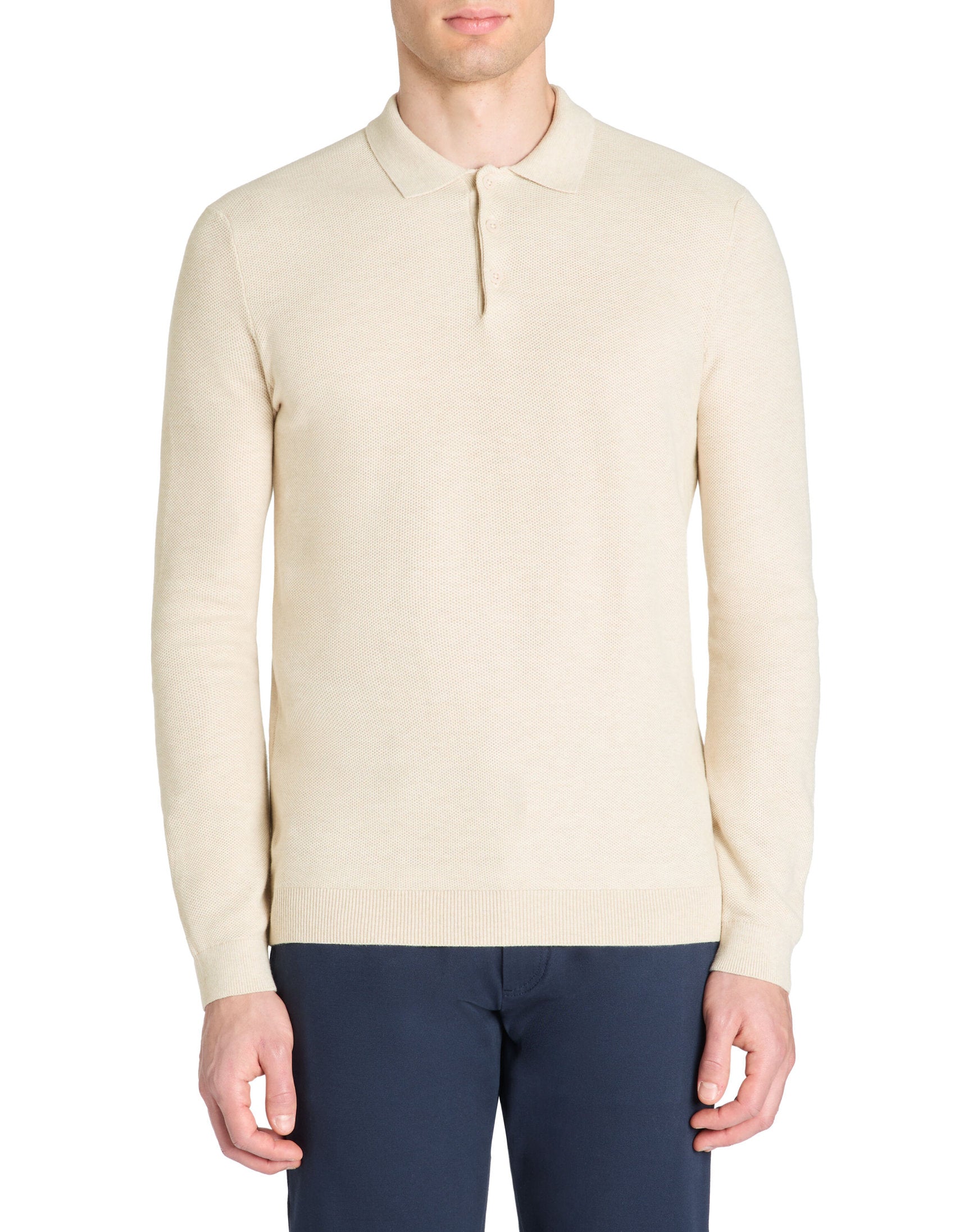 Celio_Polo Collar Sweater 100% Cotton - Beige_LECOMB_LIGHT BEIGE MEL_01