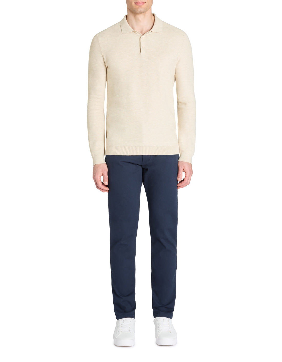Celio_Polo Collar Sweater 100% Cotton - Beige_LECOMB_LIGHT BEIGE MEL_02