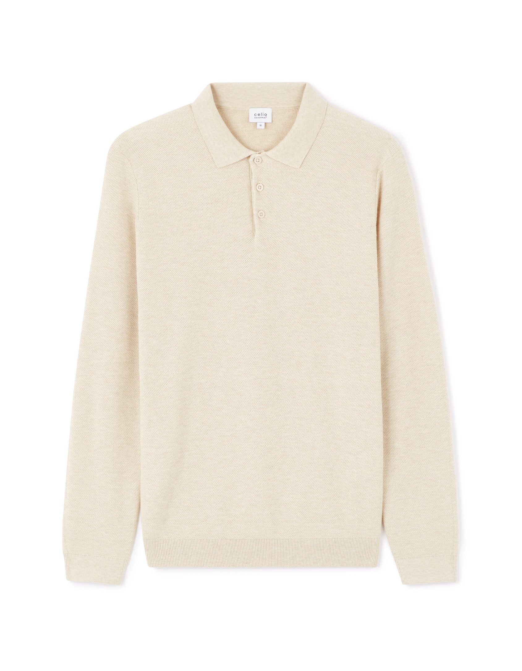 Celio_Polo Collar Sweater 100% Cotton - Beige_LECOMB_LIGHT BEIGE MEL_03
