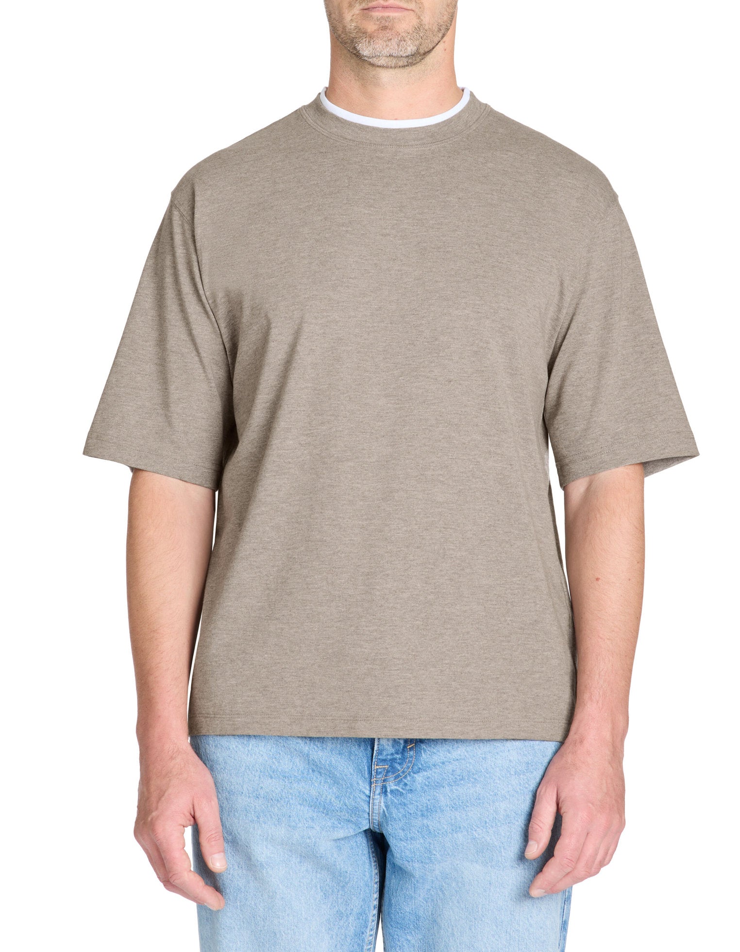 Celio_Oversized Crew Neck Cotton Blend T-Shirt - Taupe_LEDOS_TAUPE_01