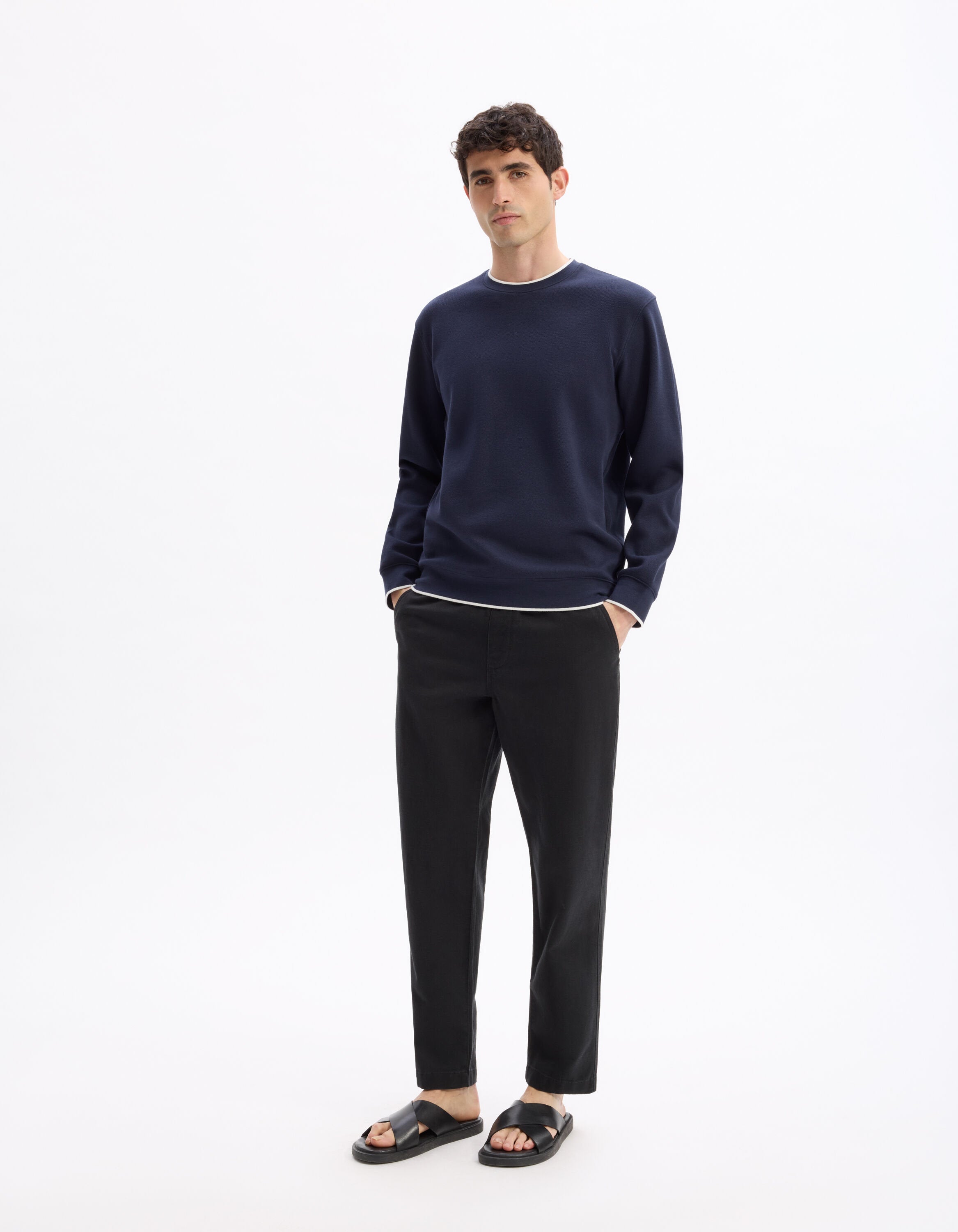 Celio_Navy Regular Cotton Blend Round Neck Sweatshirt_LEDOUPIKE_NAVY_01