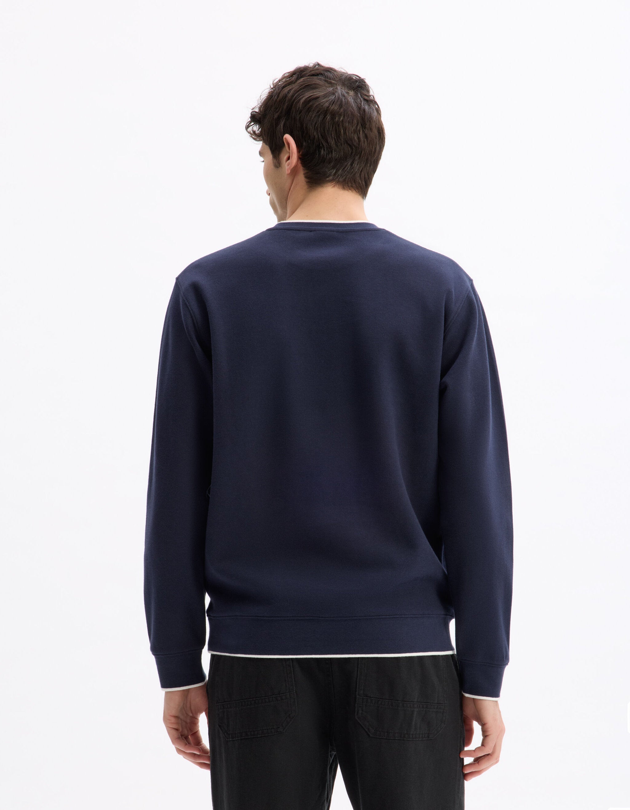 Celio_Navy Regular Cotton Blend Round Neck Sweatshirt_LEDOUPIKE_NAVY_03