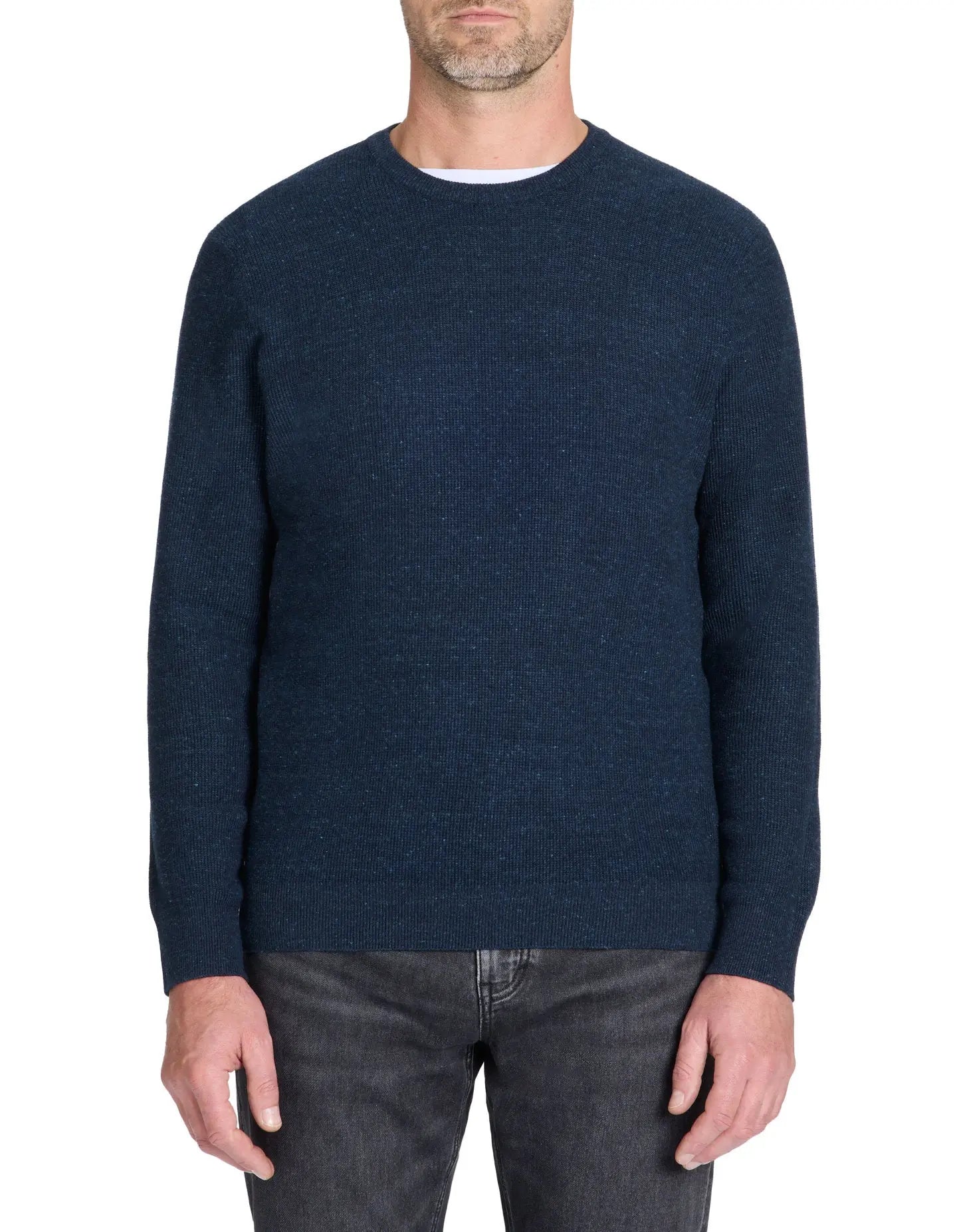 Celio_100% Cotton Blend Crew Neck Sweater - Navy_LEGRAIN_NAVY MEL_01