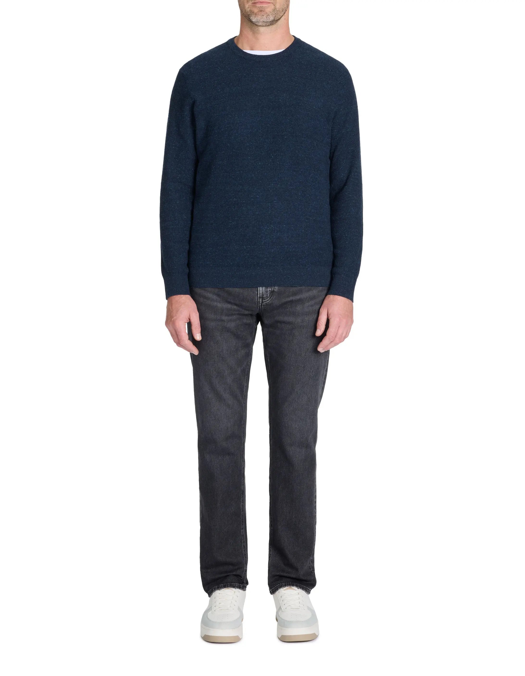 Celio_100% Cotton Blend Crew Neck Sweater - Navy_LEGRAIN_NAVY MEL_02