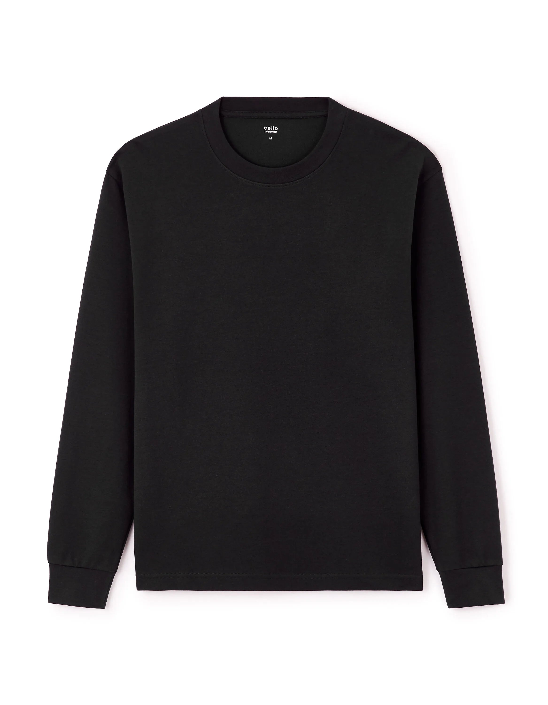 Celio_Black_Relaxed Cotton Blend Long Sleeve T-Shirt_LEHEML_BLACK_05