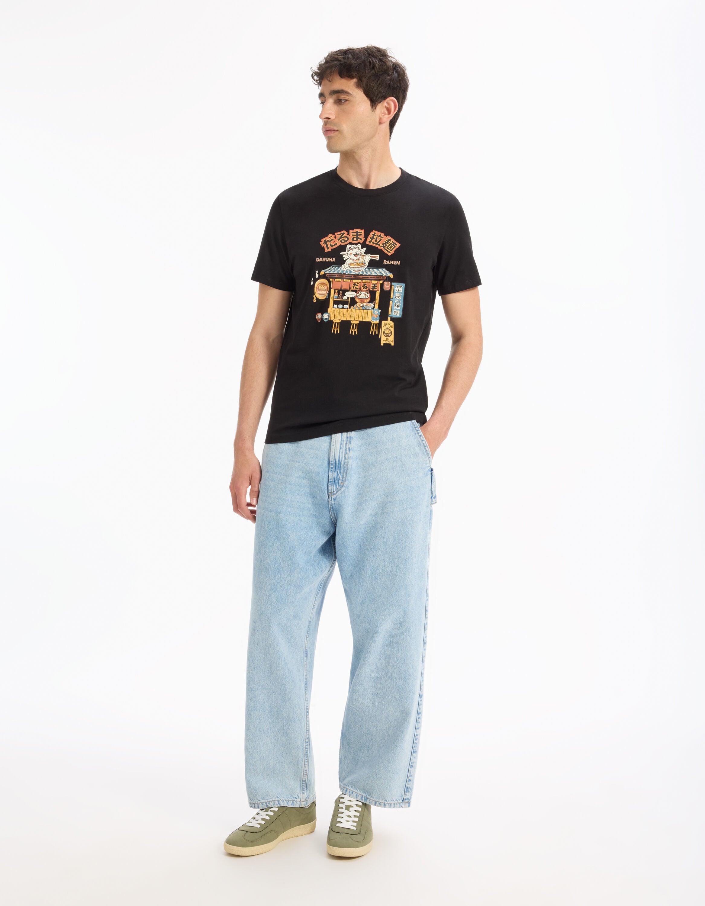 Celio_Black Straight T-Shirt Round Neck 100% Cotton_LEJAPO_BLACK_01