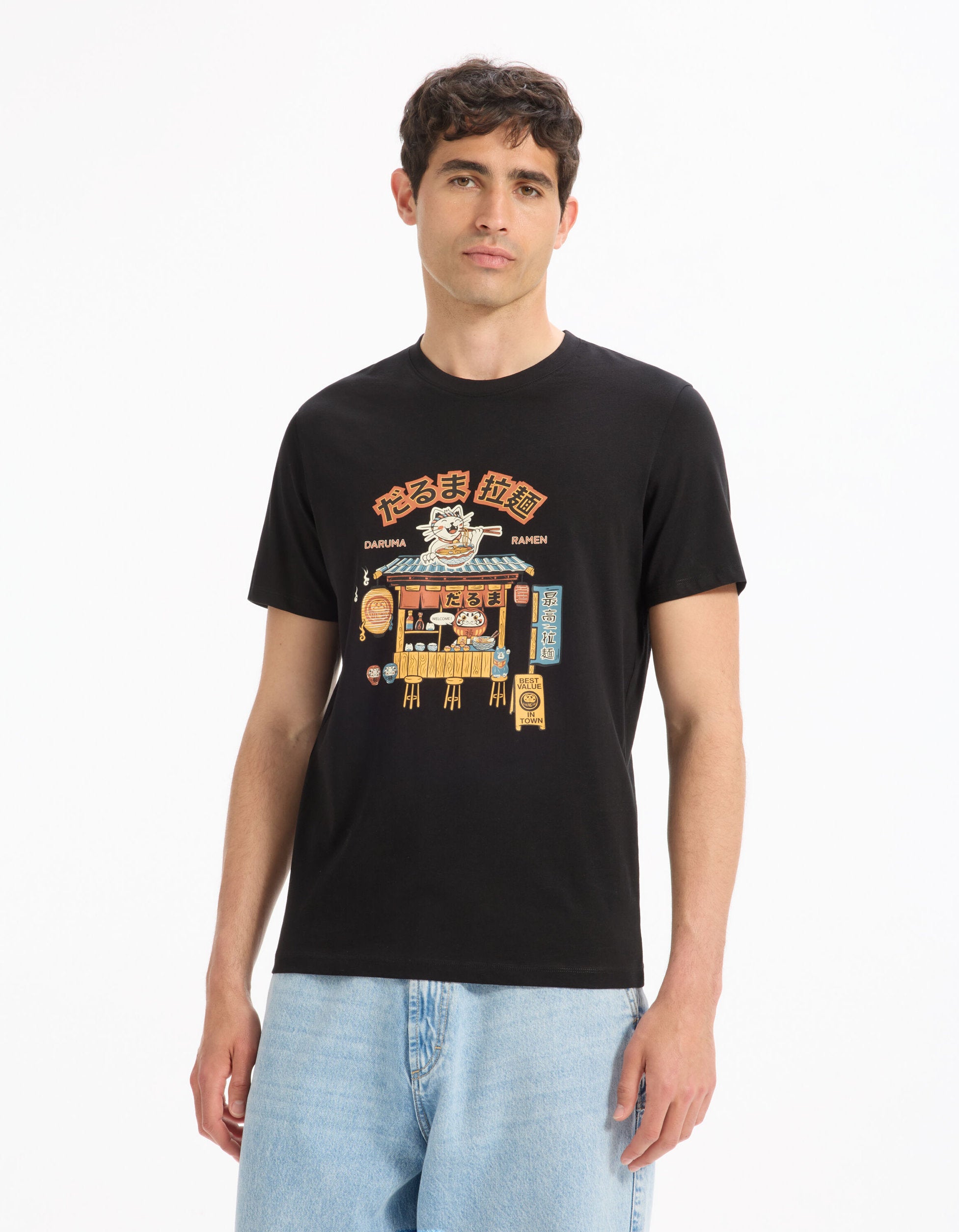 Celio_Black Straight T-Shirt Round Neck 100% Cotton_LEJAPO_BLACK_02