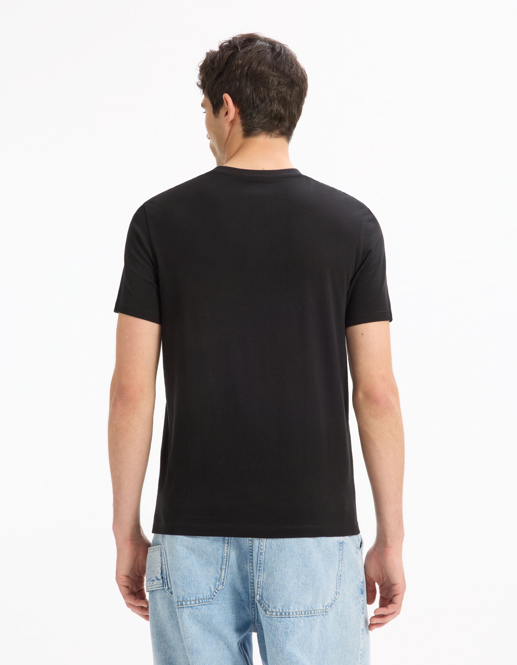 Celio_Black Straight T-Shirt Round Neck 100% Cotton_LEJAPO_BLACK_03