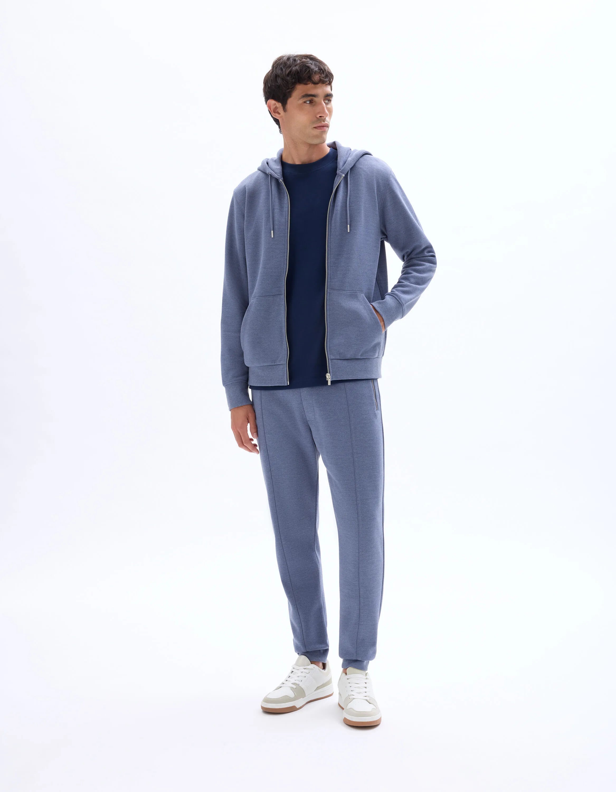 Celio_Heather Grey Blue_Regular-Fit Zip-Up Pique Hoodie_LEPIQUET_HEATHER GREY BLUE_02