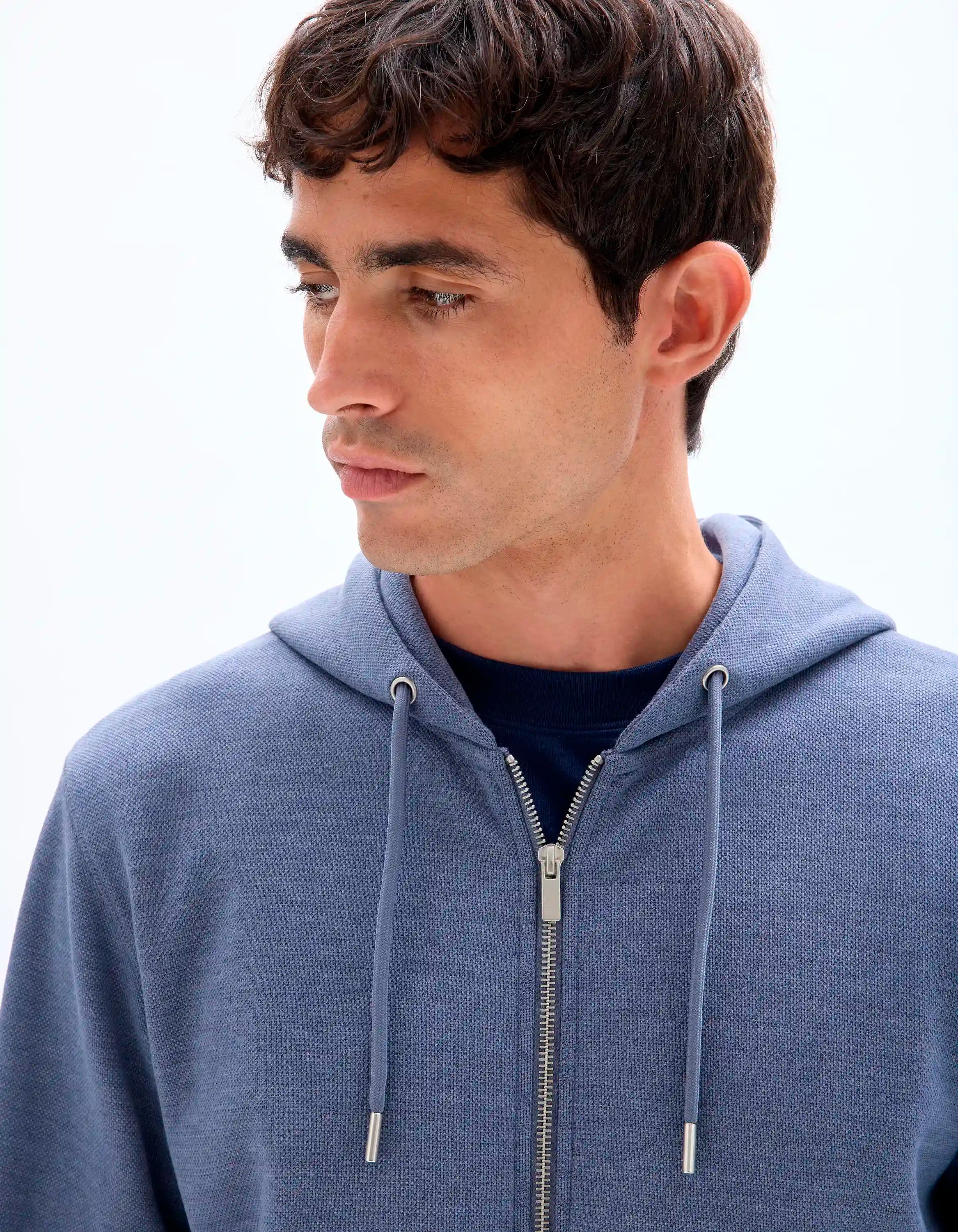Celio_Heather Grey Blue_Regular-Fit Zip-Up Pique Hoodie_LEPIQUET_HEATHER GREY BLUE_04