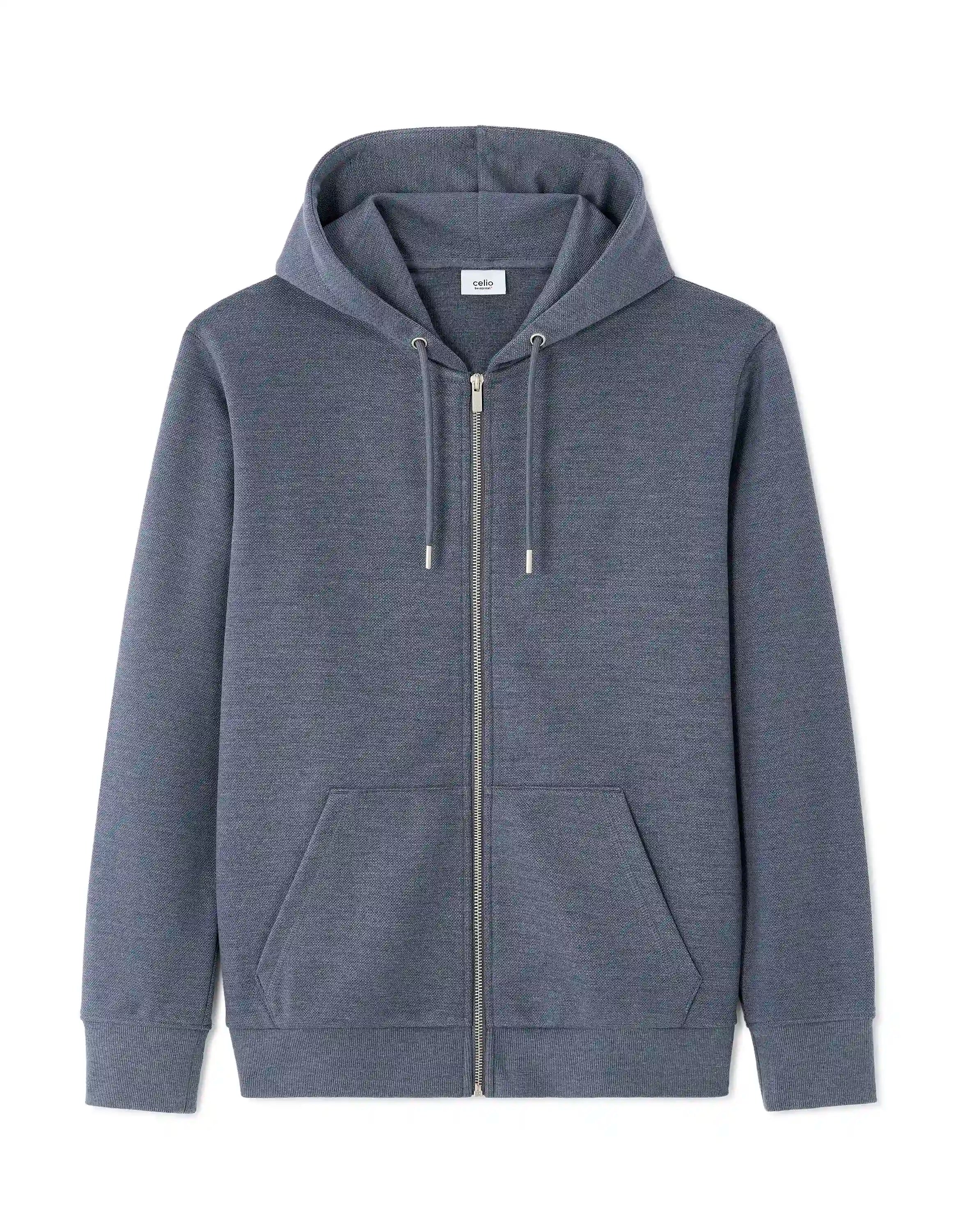 Celio_Heather Grey Blue_Regular-Fit Zip-Up Pique Hoodie_LEPIQUET_HEATHER GREY BLUE_05