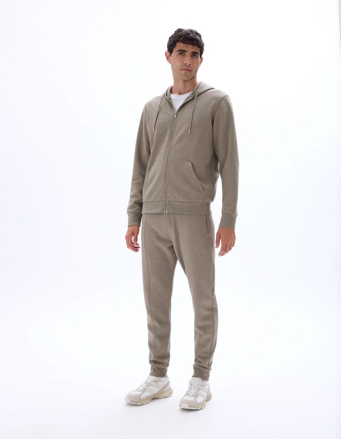 Celio_Heather Taupe_Regular-Fit Zip-Up Pique Hoodie_LEPIQUET_HEATHER TAUPE_02