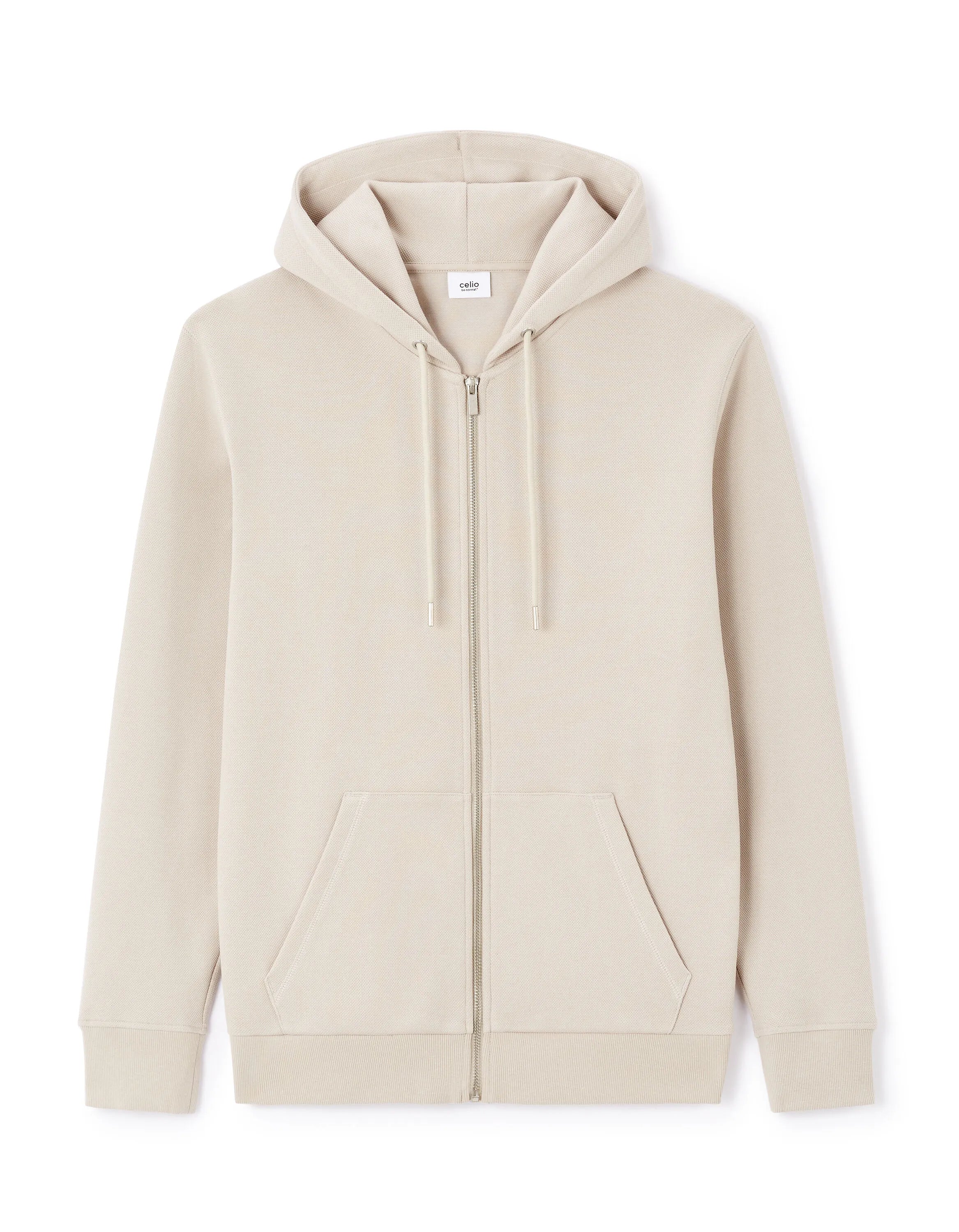 Celio_Sand_Regular Cotton Blend Zip-Up Hoodie_LEPIQUET_SAND_04