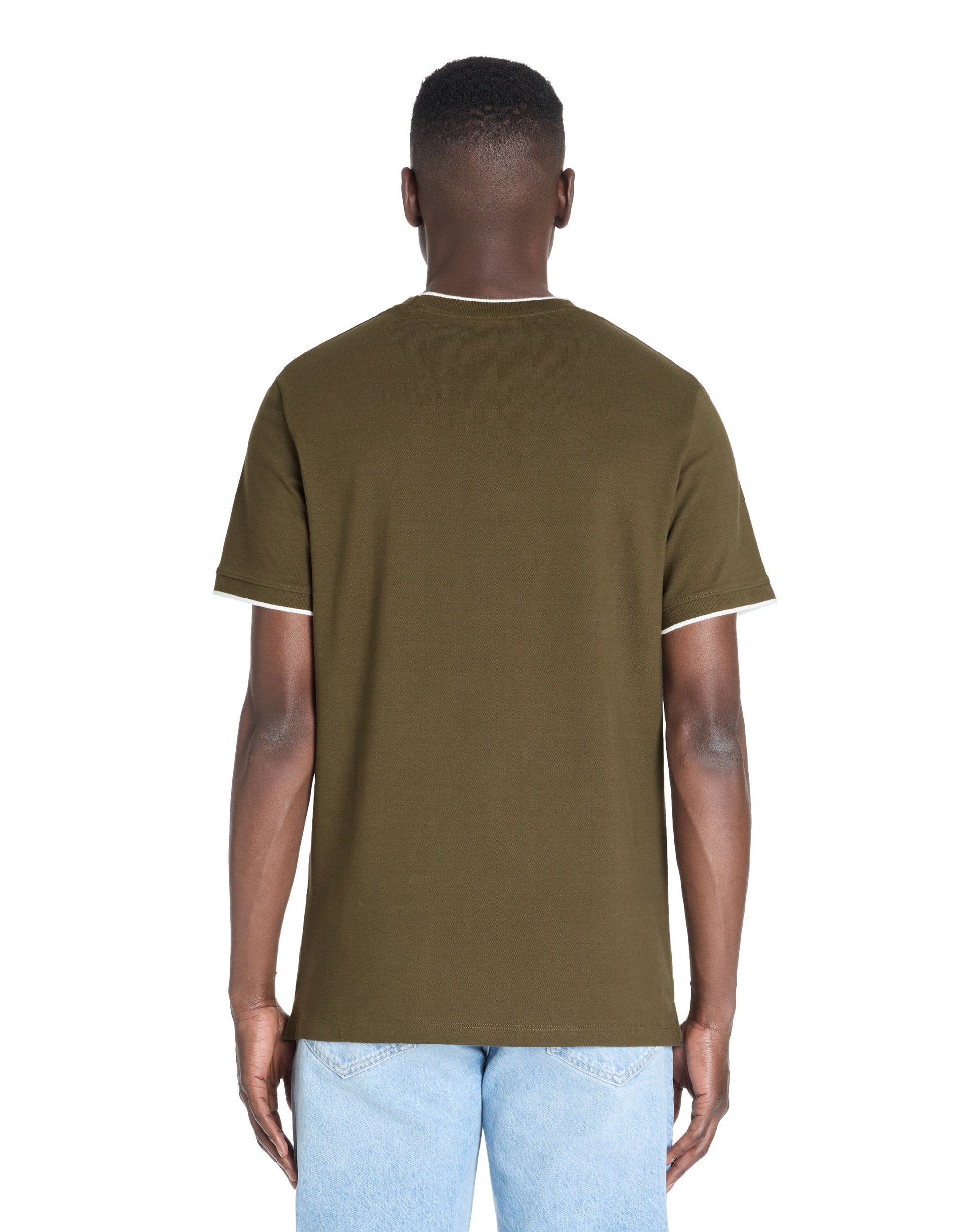 Celio_Khaki Straight Striped Collar T-Shirt in Stretch Cotton_LETERAYE_KHAKI_03