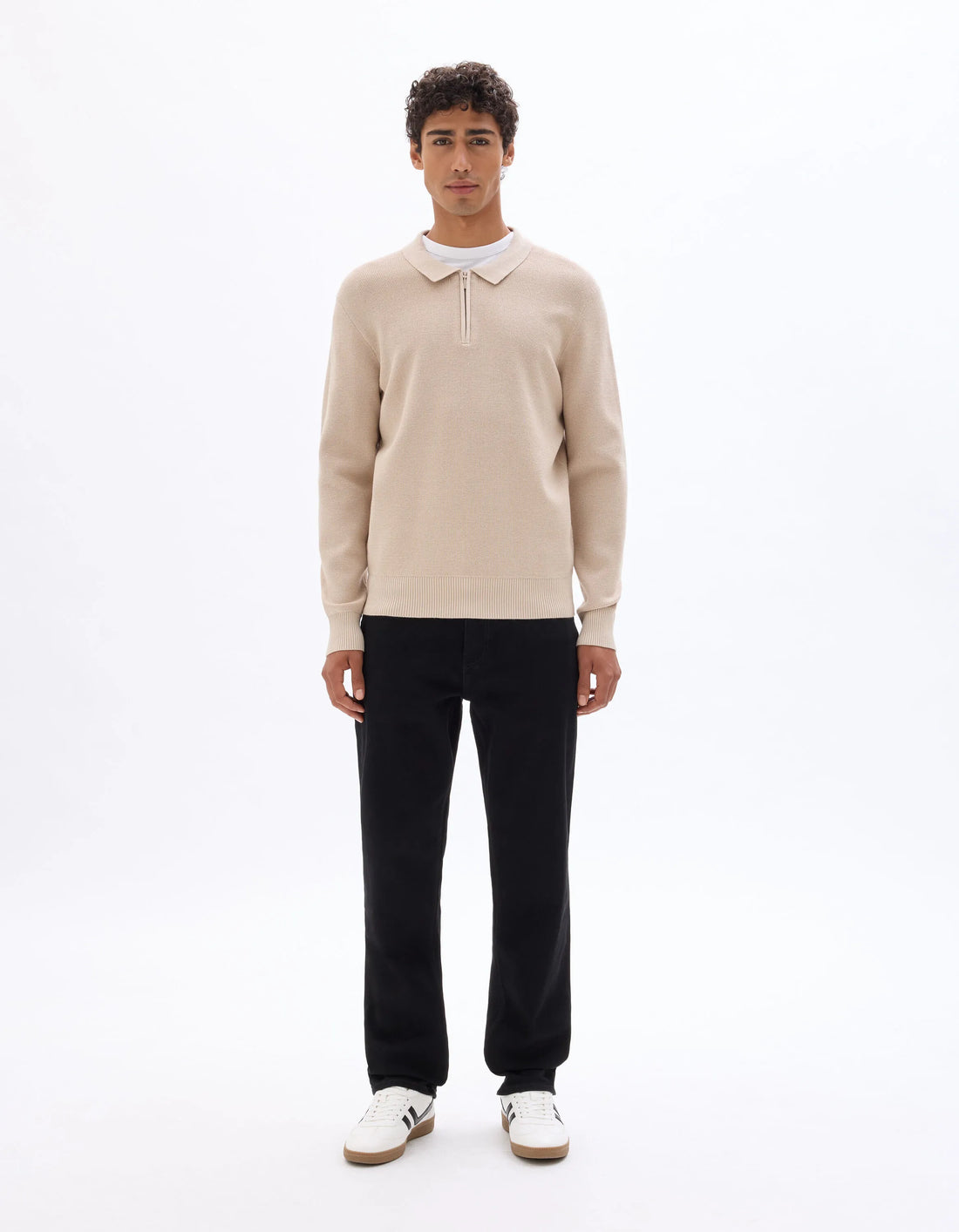 Celio_Beige_Waffle Zip-Up Polo Neck Sweater - Beige_LEVIATAN_BEIGE HUMUS_02