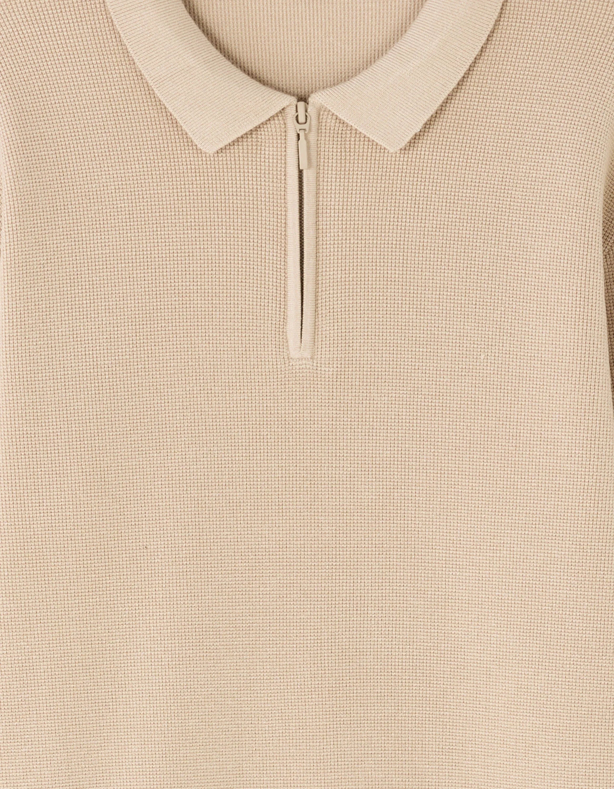 Celio_Beige_Waffle Zip-Up Polo Neck Sweater - Beige_LEVIATAN_BEIGE HUMUS_05