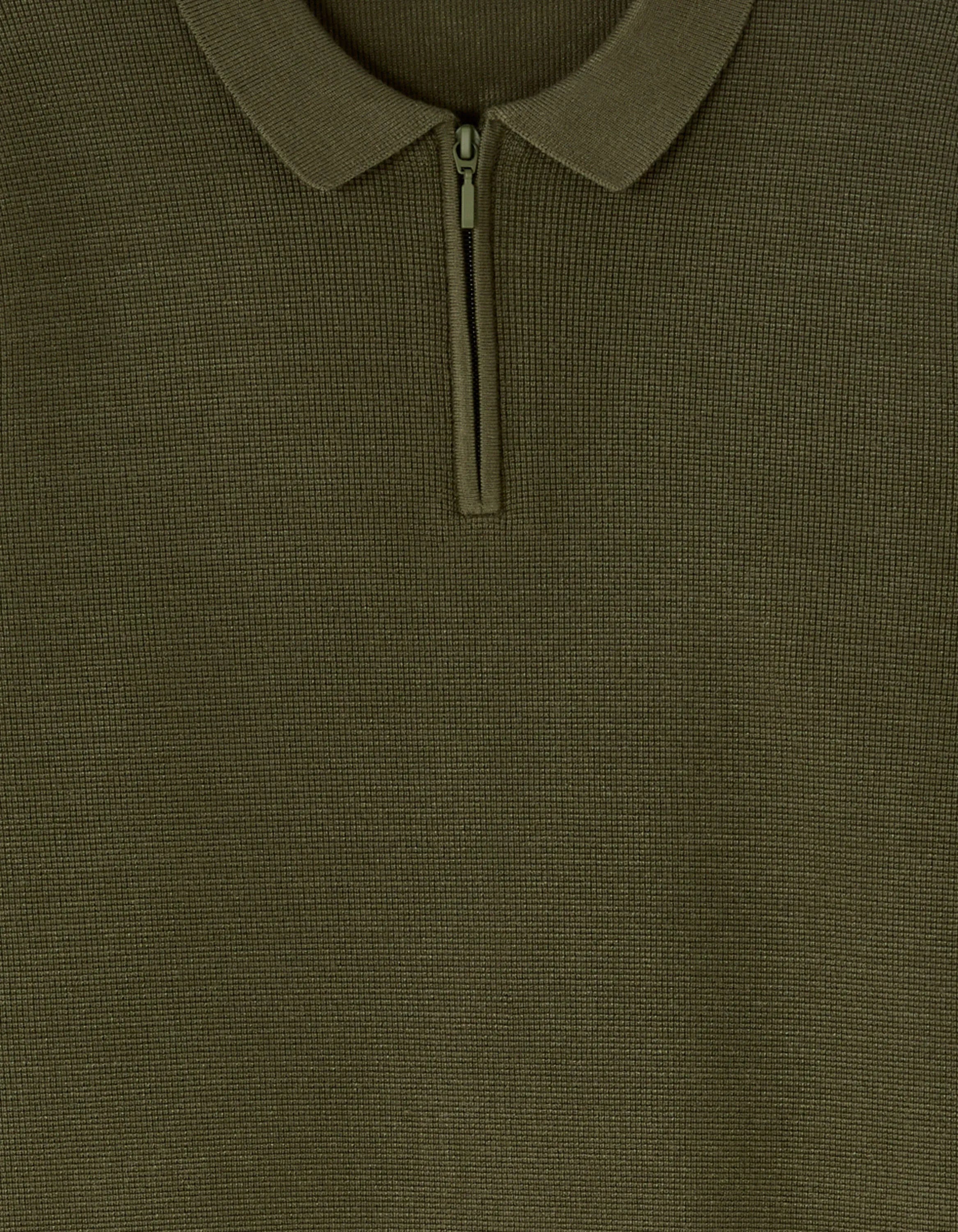 Celio_Green_Waffle Zip-Up Polo Neck Sweater - Khaki_LEVIATAN_KAKI_05