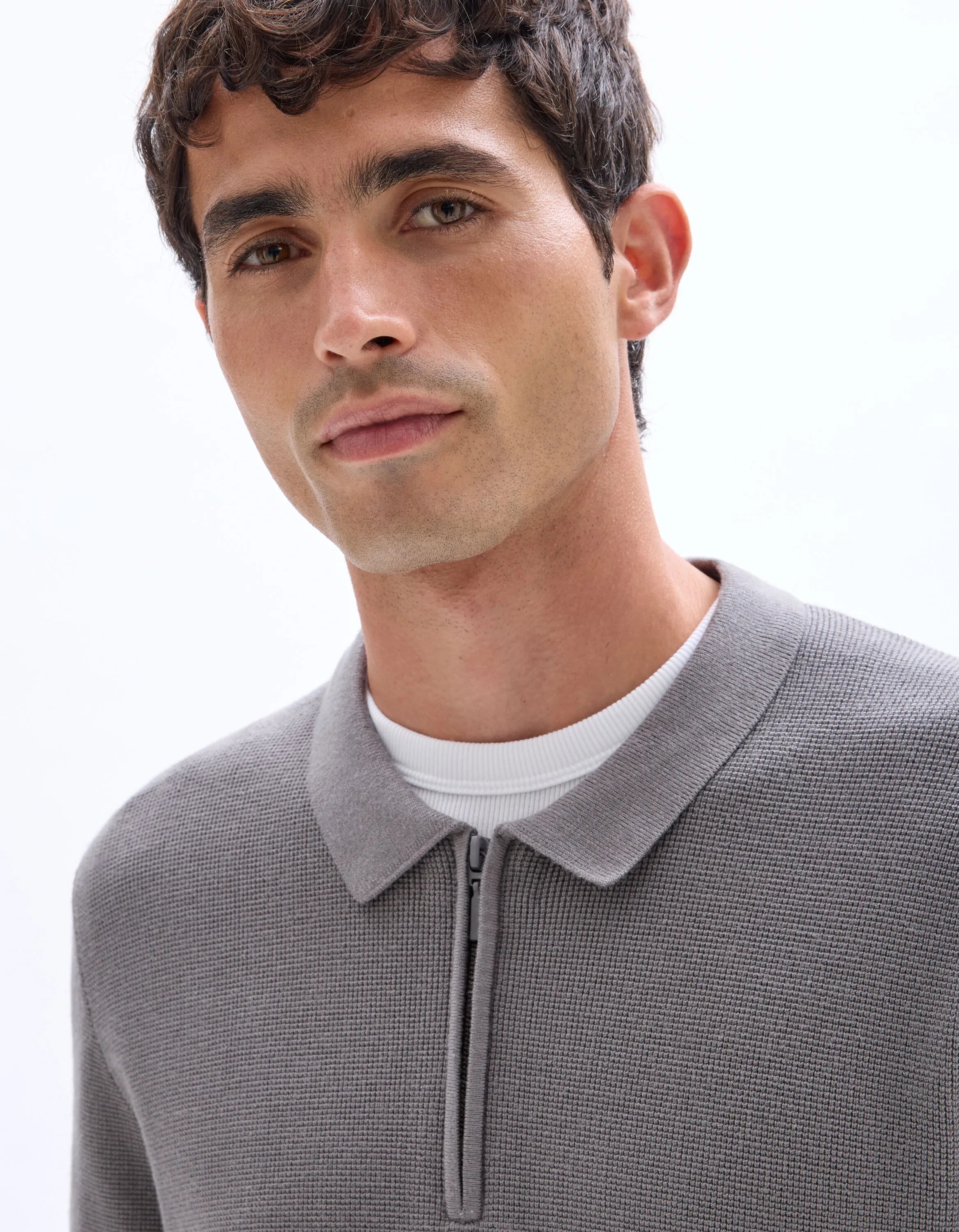 Celio_Grey_Embossed Zipped Polo Collar Sweater - Gray_LEVIATAN_MID GREY_04