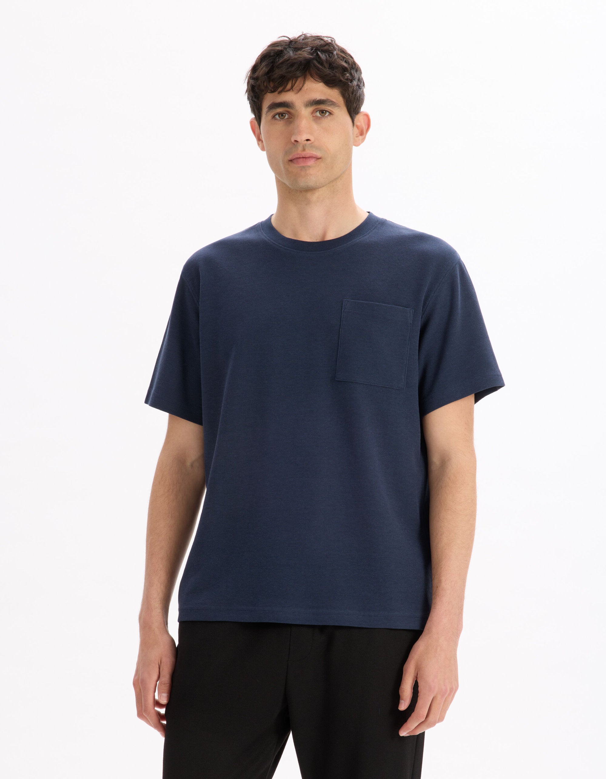 Celio_Navy Boxy T-Shirt with Round Neck_LEWA_SAILOR BLUE_02