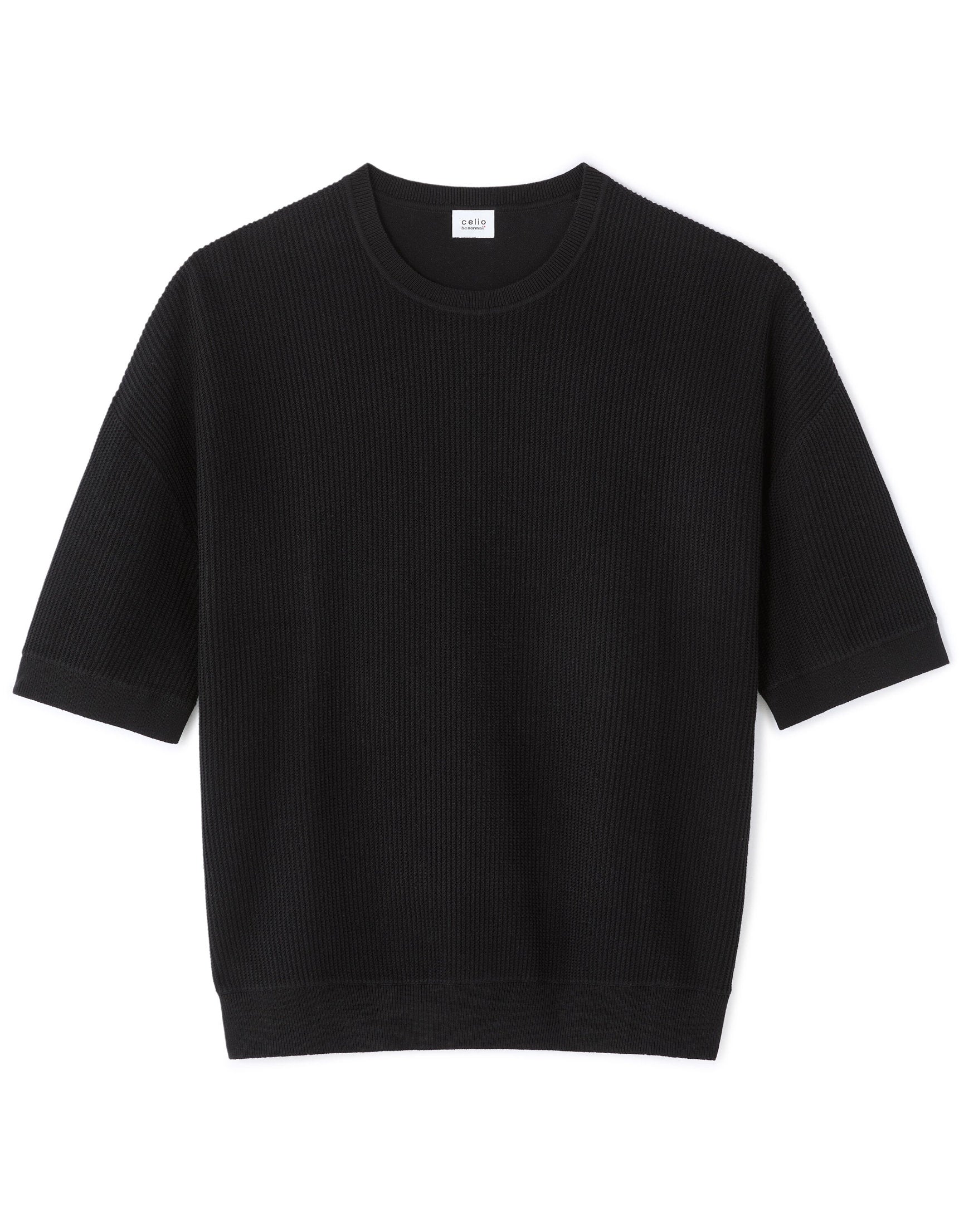Celio_Black Boxy T-Shirt in 100% Cotton Round Neck Knit_LEYASTI_BLACK_05