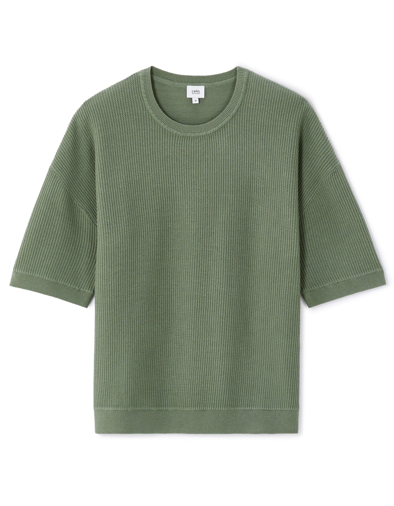 Celio_Khaki Boxy T-Shirt in 100% Cotton Round Neck Knit_LEYASTI_DARK SAUGE_05