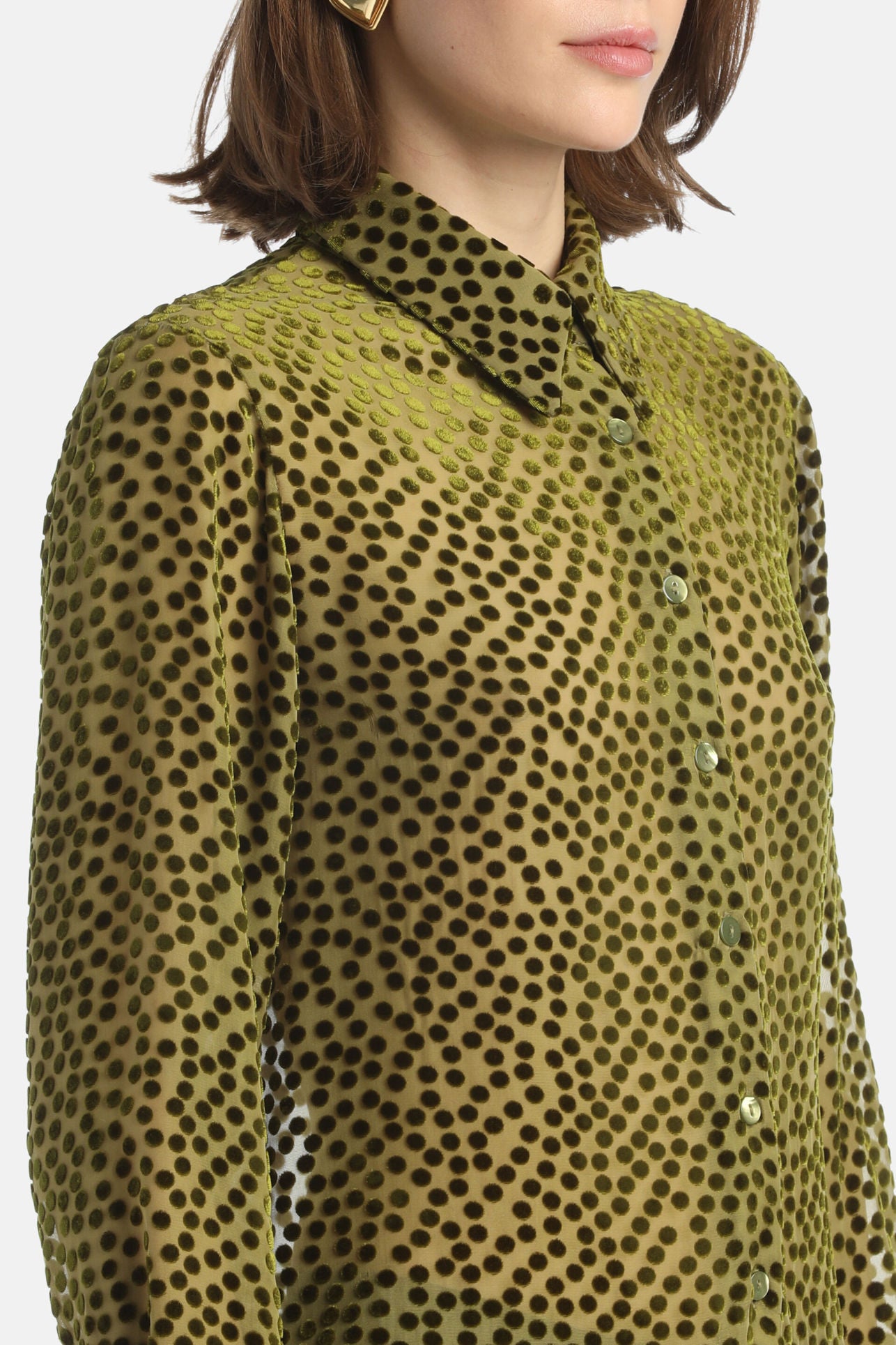 Luisa Spagnoli_Verde Militare_Linaria - Polka-Dot Textured Shirt_LINARIA_1717_04