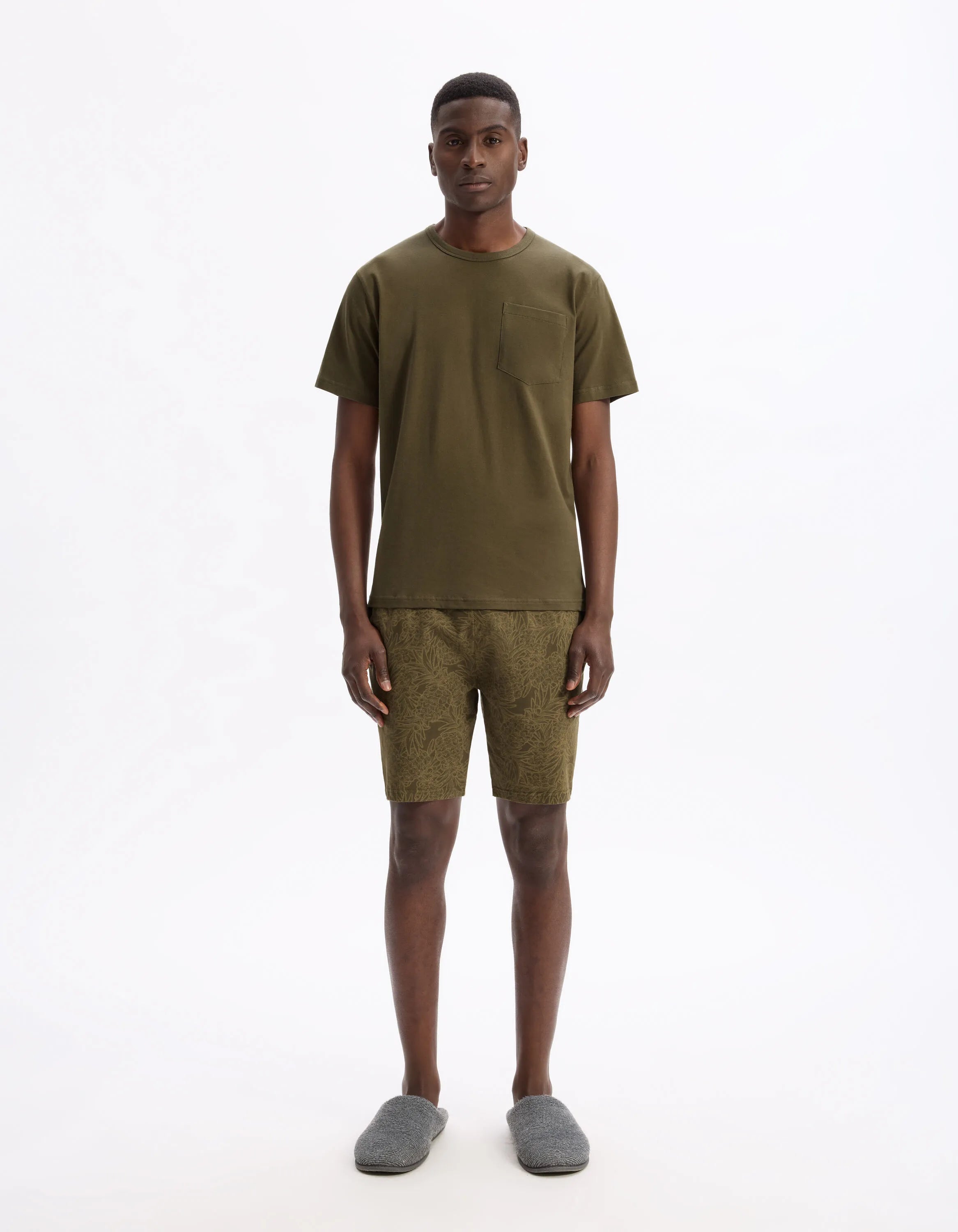 Celio_Khaki_100% Cotton Short Pajamas Pineapple Pattern_LIPYANANAS_KHAKI_01