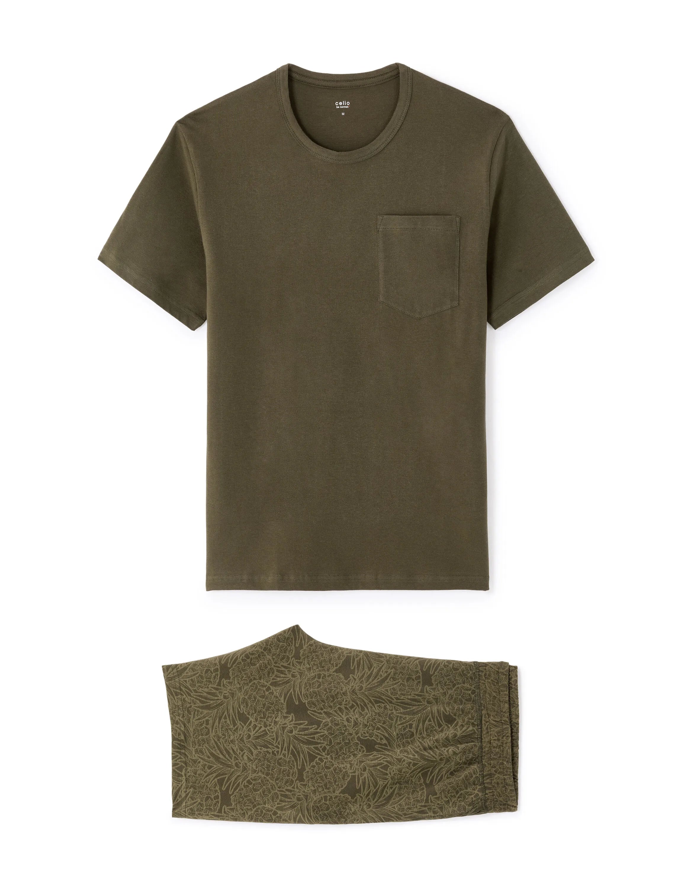 Celio_Khaki_100% Cotton Short Pajamas Pineapple Pattern_LIPYANANAS_KHAKI_06