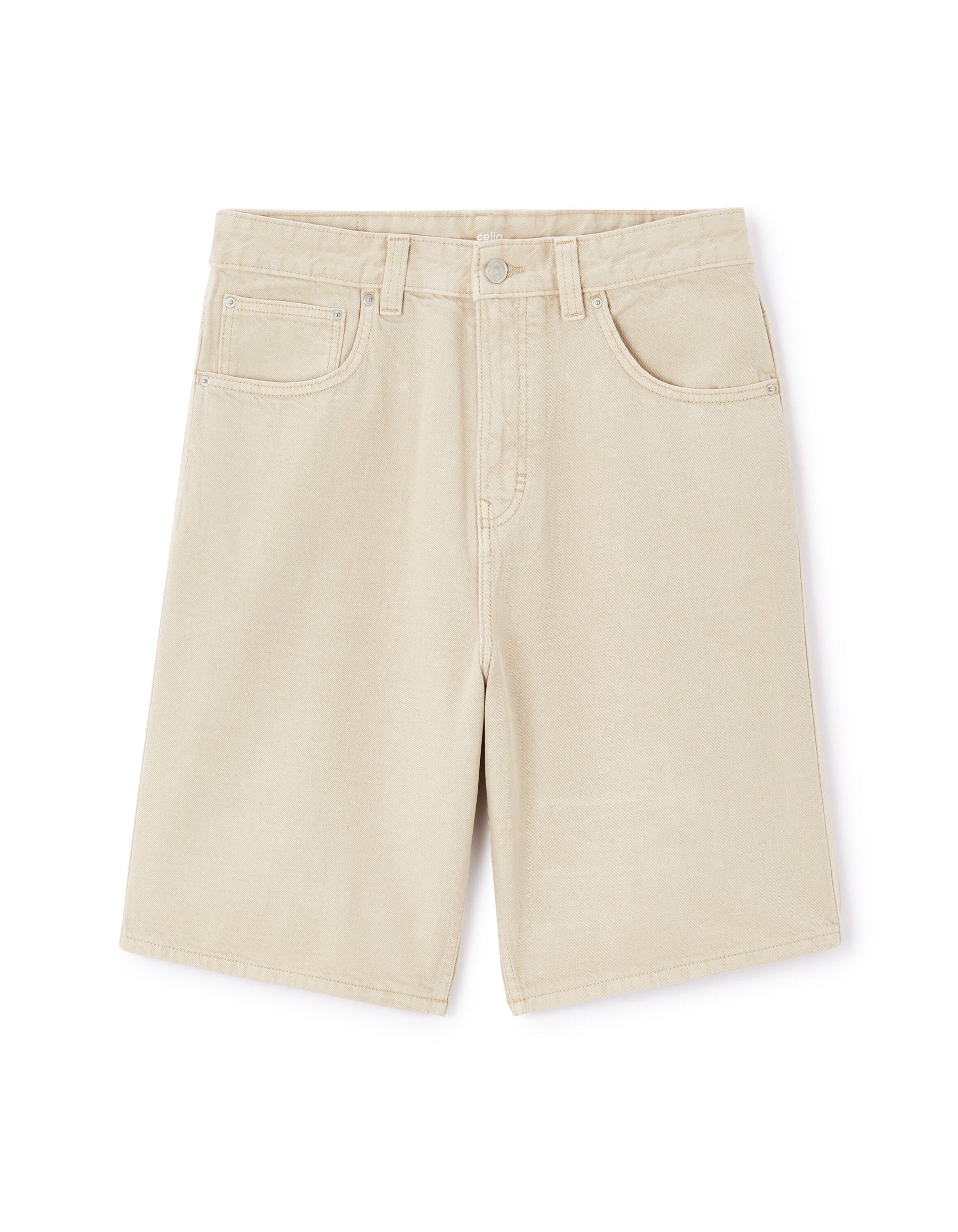 Celio_Beige Baggy Denim Bermuda Shorts_LOLARGEBM_BEIGE_05