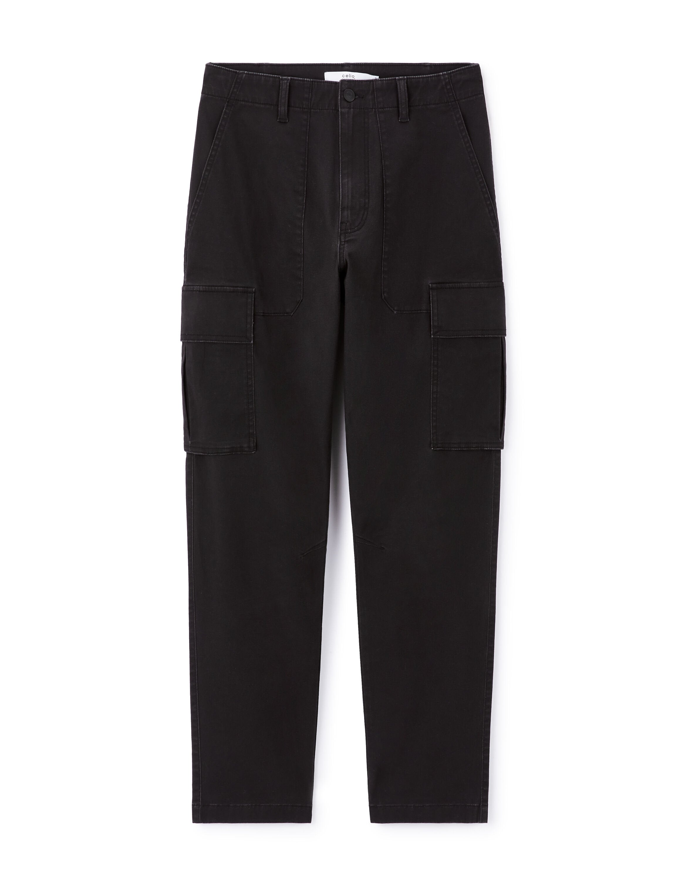 Celio_Straight Stretch Cotton Cargo Pants - Black_LOPIERRE_BLACK_03