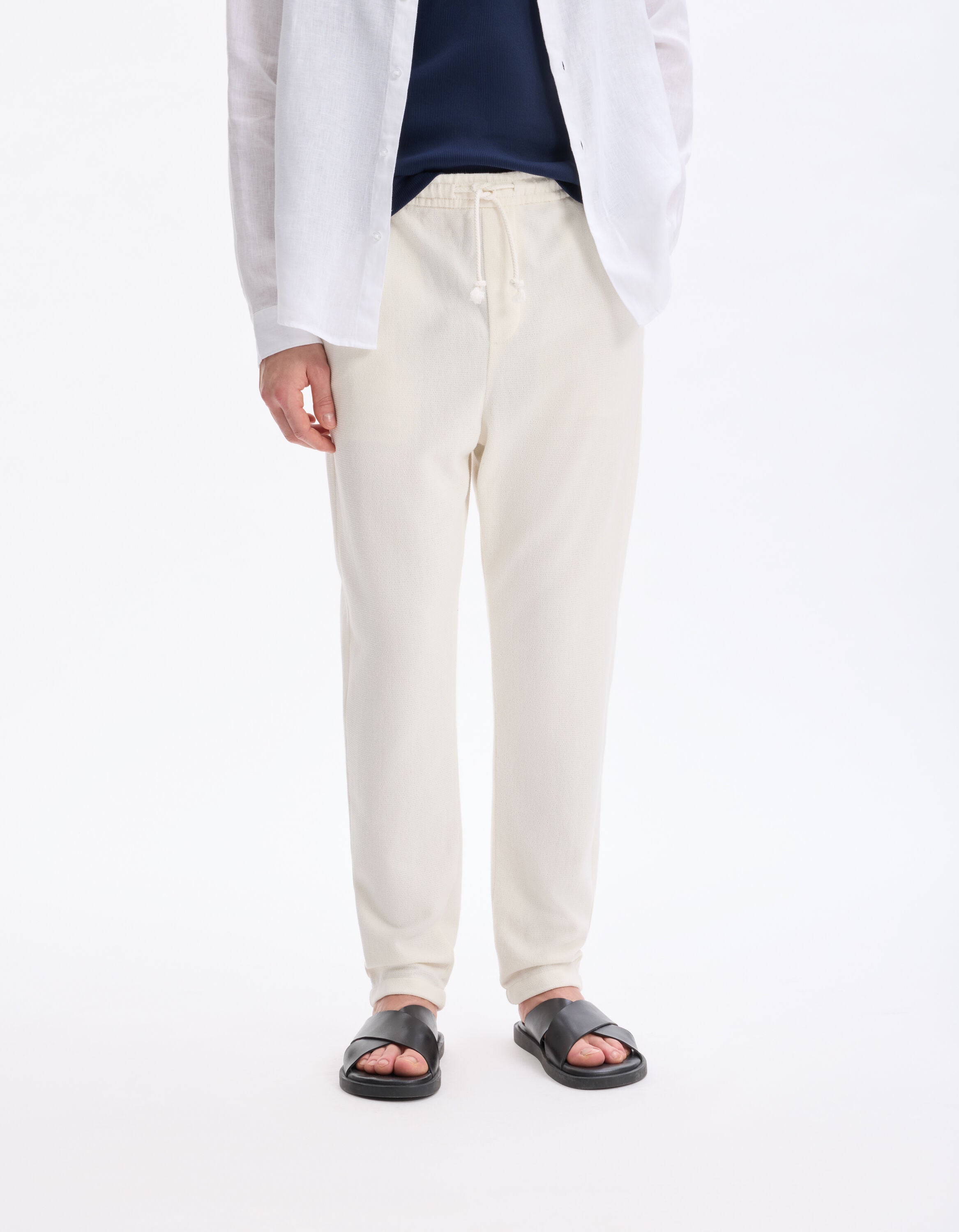 Celio_Beige Loose Pants Cotton Blend_LOPLEIN_ECRU_01