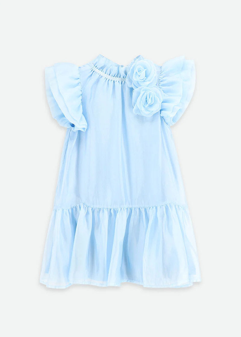 Loreen Flowers Trim Dress Pale Blue_LOREEN_Pale Blue_01