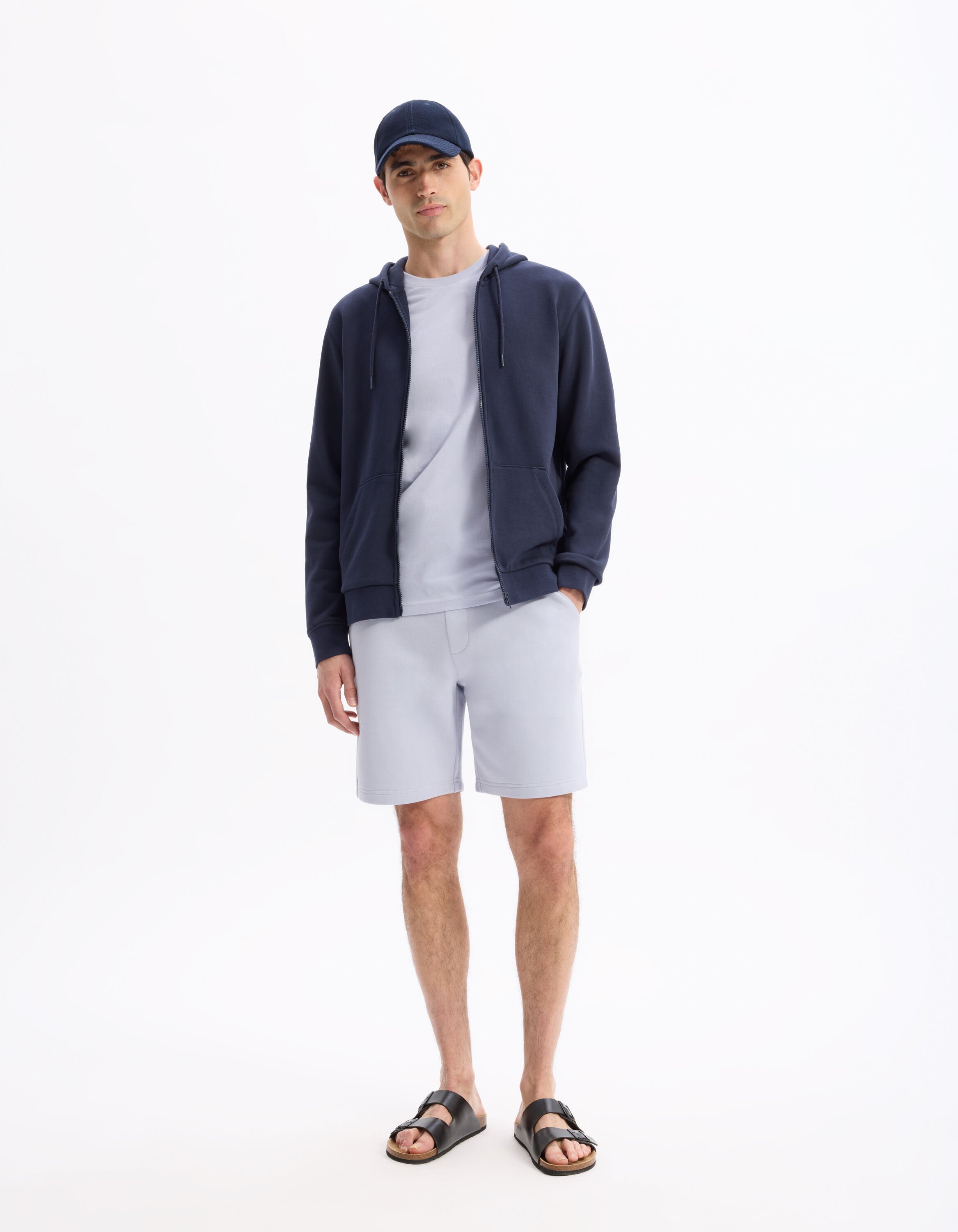 Celio_Purple Bermuda Shorts in 100% Cotton Fleece_LOSHORT2_LAVANDE_01