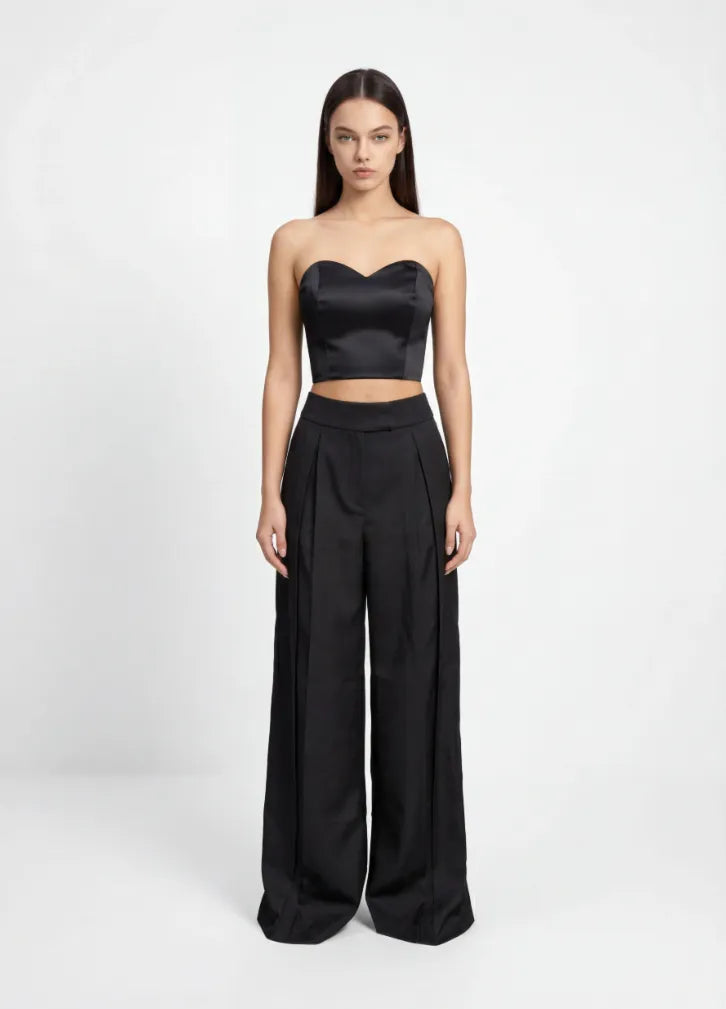 JW PEI Black Women Pleated Wide-Leg Trousers SKU: LPA105-1_Black Image 01