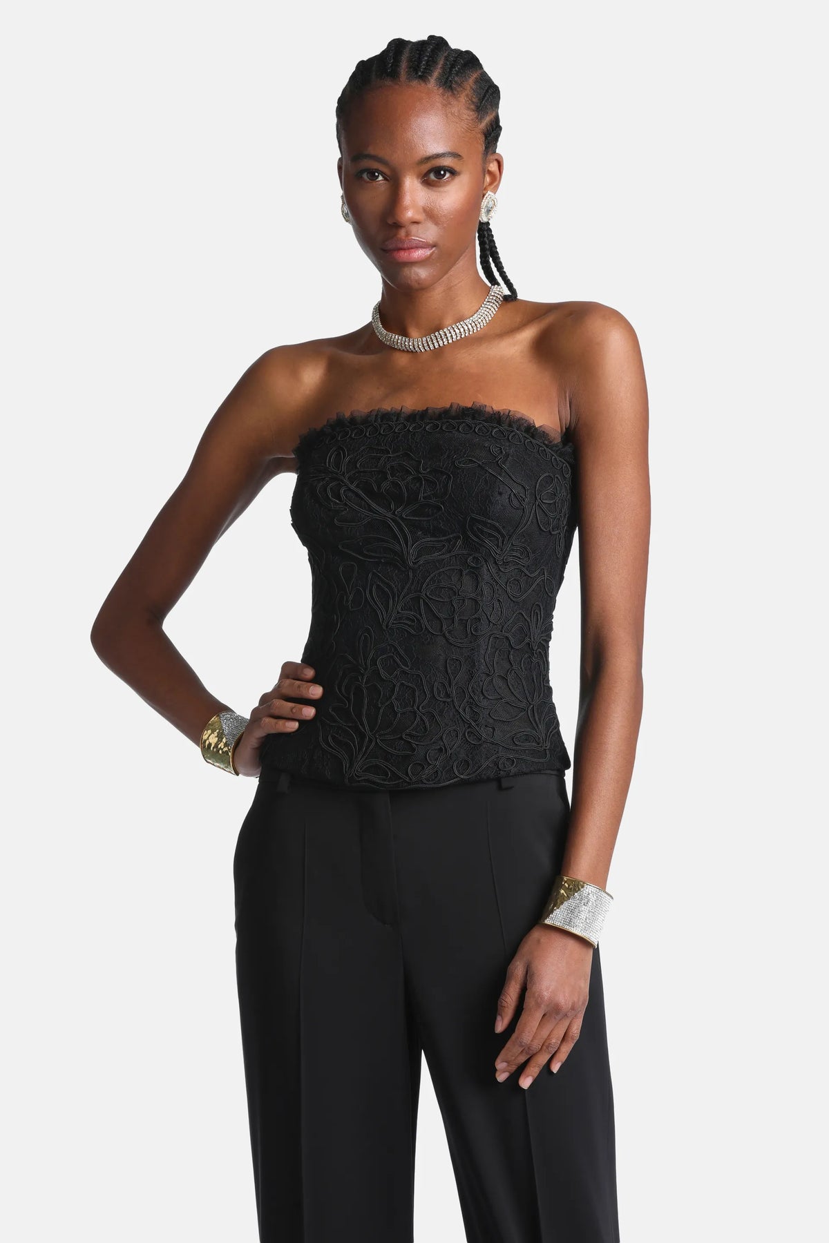 Luisa Spagnoli Nero Women Lunetta Elegant Embroidered Bustier SKU: LUNETTA_0101 Image 01