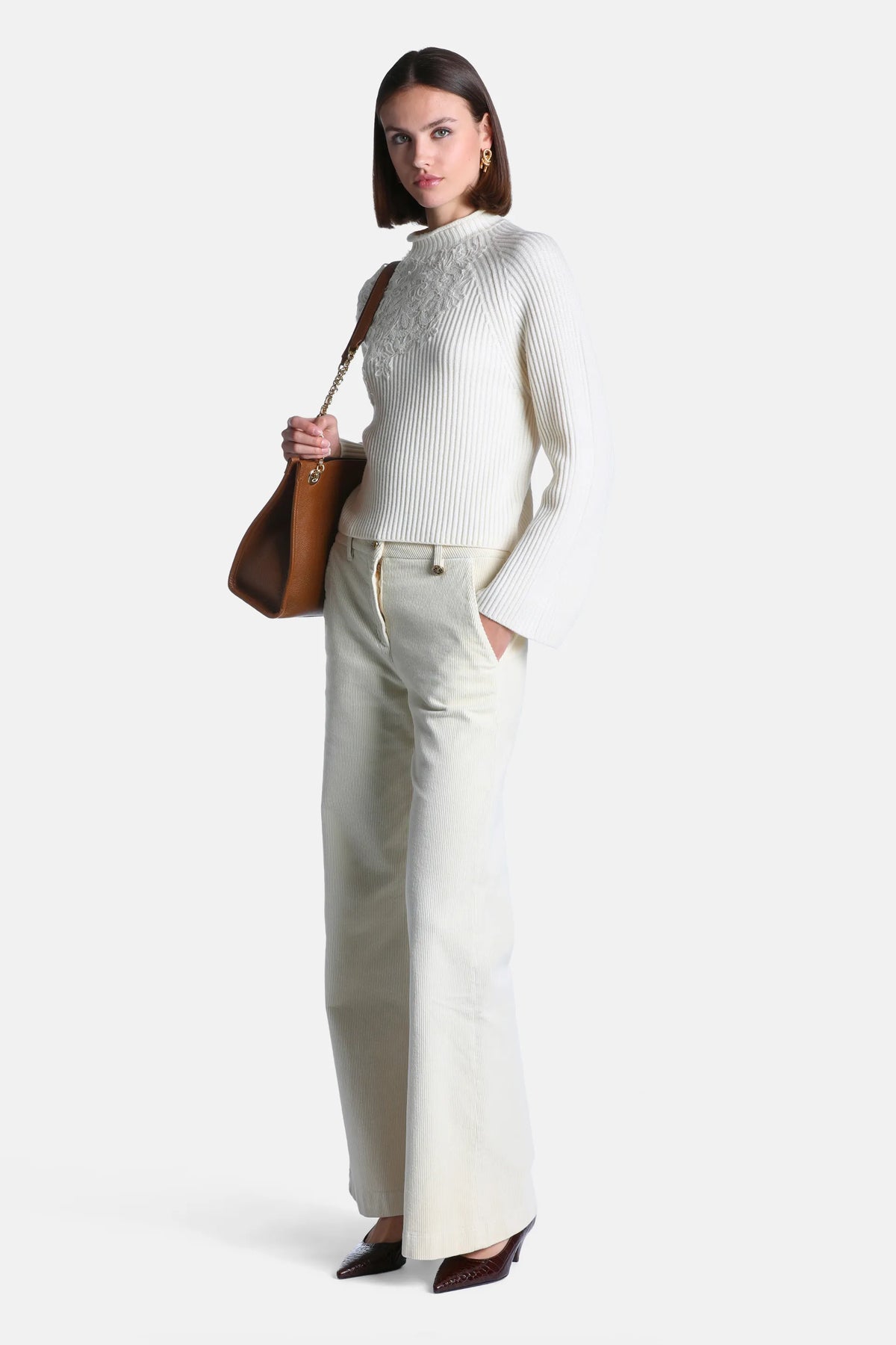 Luisa Spagnoli Panna/Panna Women Maestosita Sweater with Yarn Embroidery and Sequins SKU: MAESTOSITA_0202 0202 Image 05